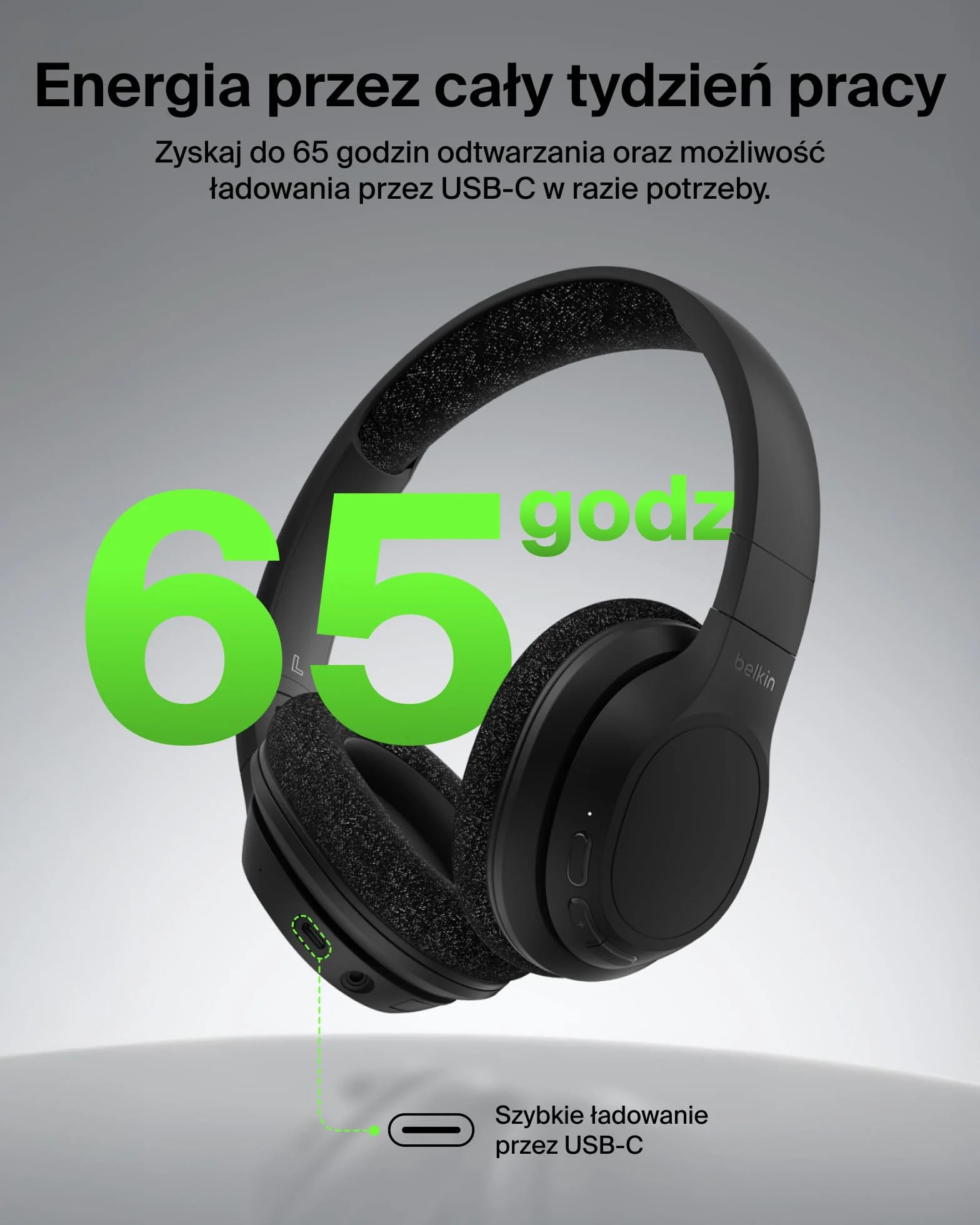 Belkin SoundForm Adapt Bezprzewodowe Słuchawki Nauszne, Mikrofon – Czarne