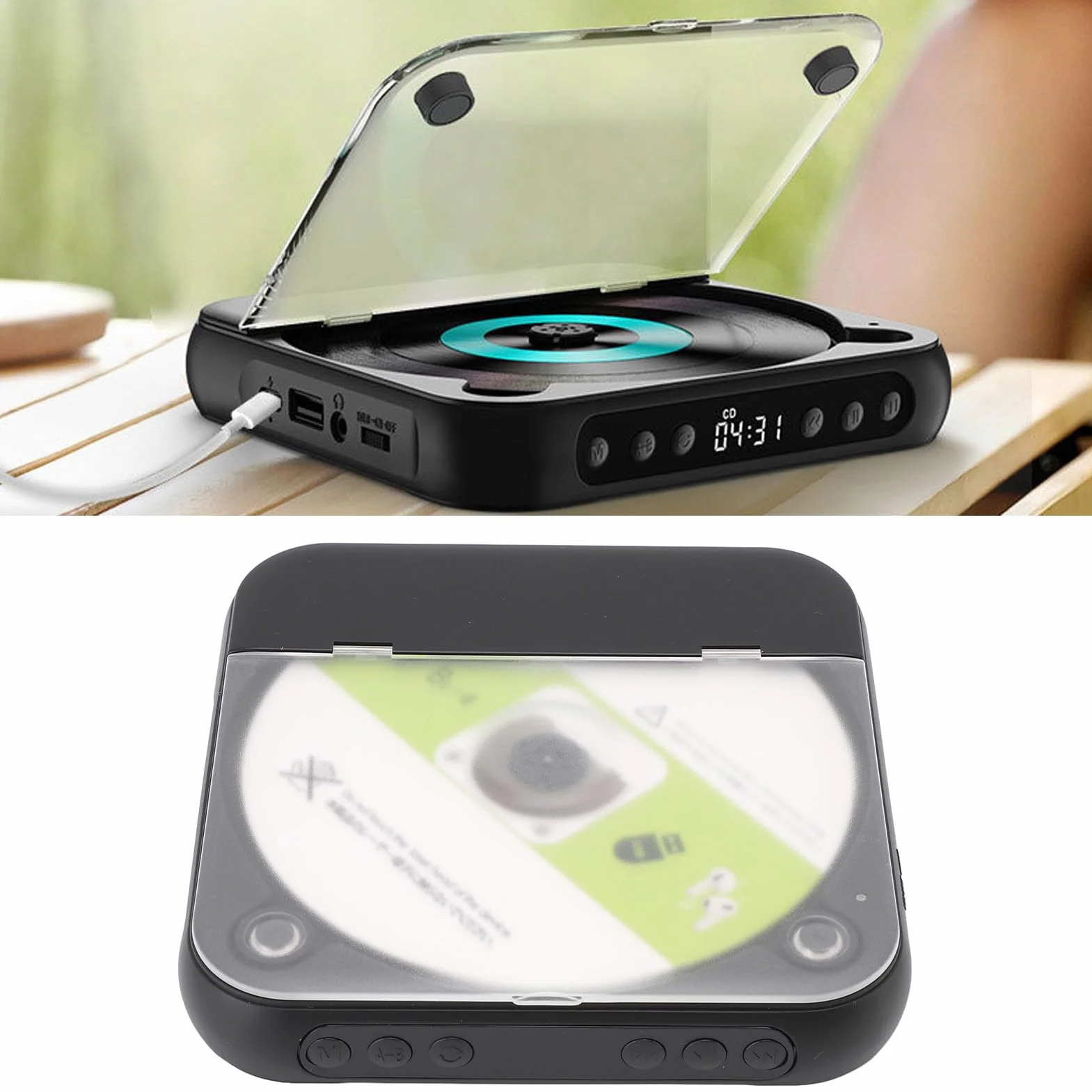 Sxhlseller Przenośny Odtwarzacz CD, Bluetooth 5.3 Desktop CD Player z Słuchawkami, Retro Boombox w Stylu Podwójnym Głośniki Muzyczne Odtwarzacze Muzyki obsługują Wkład USB do ćwiczeń