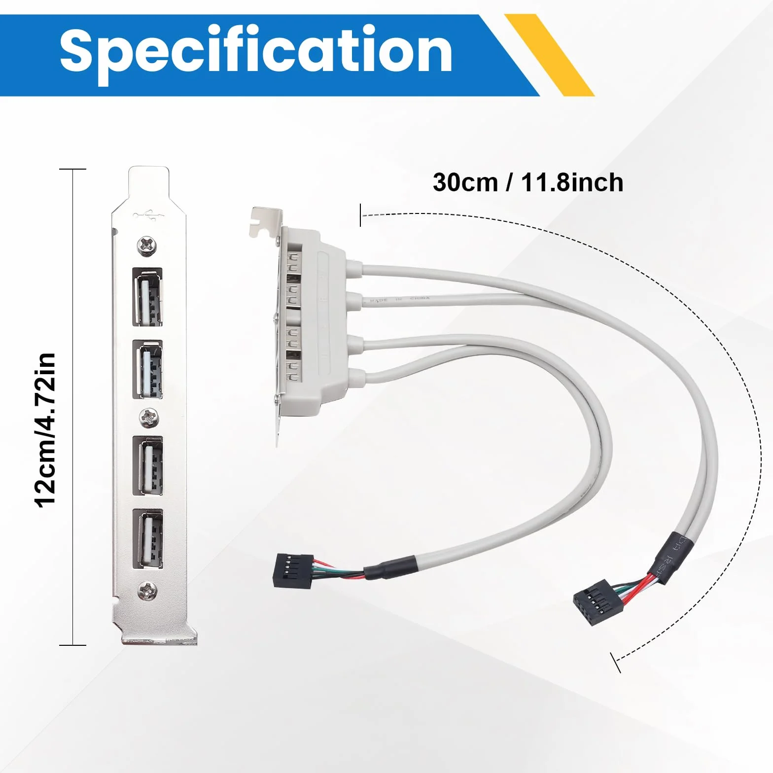 4 porty USB 2.0 do IDC 9-pinowe gniazdo przedłużające do 4 USB A żeńskie z gniazdem PCI 30 cm