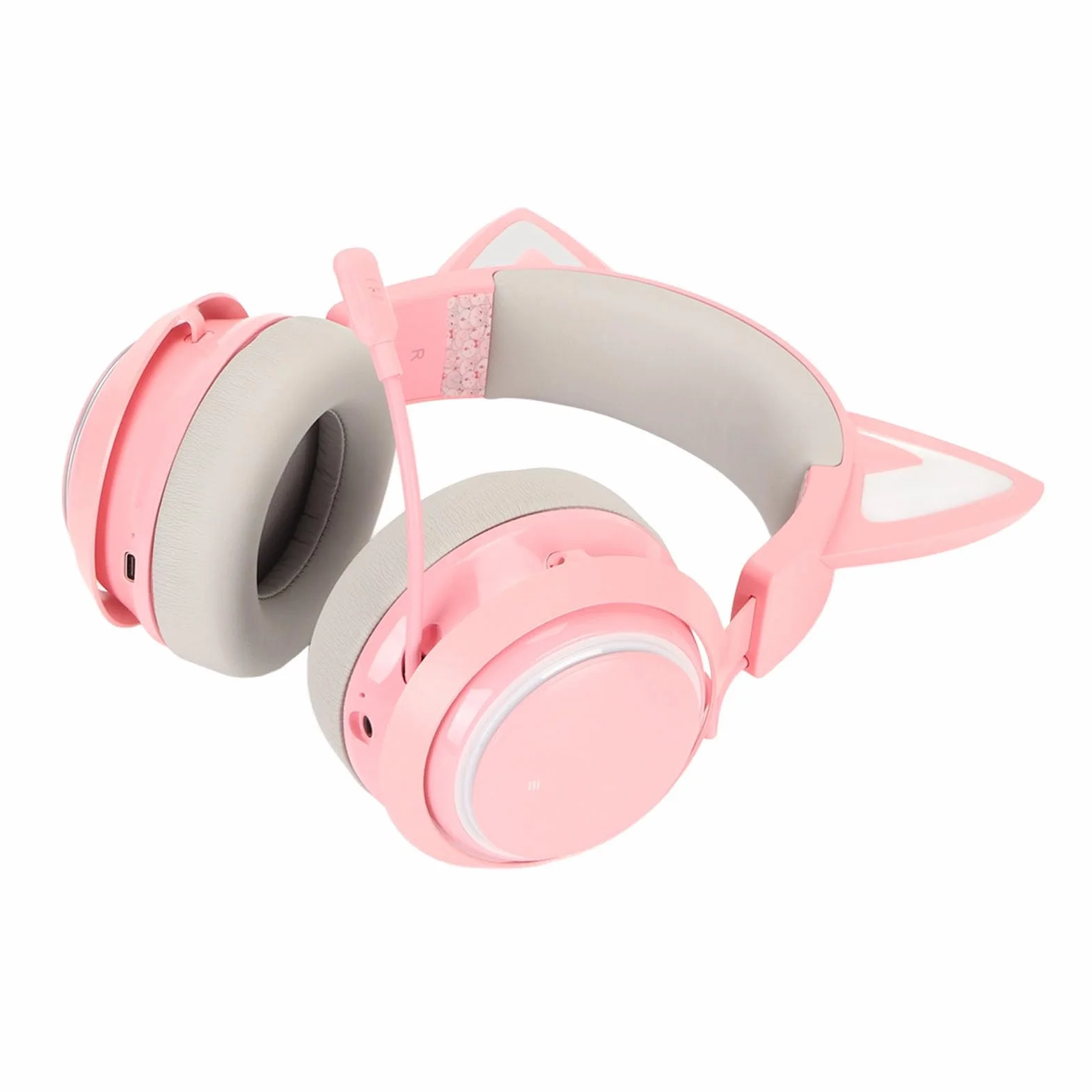 Generic Bezprzewodowy Zestaw Słuchawkowy do Gier z Uszami Kota, światło RGB, Słuchawki do Laptopów i Komputerów Stacjonarnych, Dźwięk Przestrzenny 3D, dla Graczy (PINK)