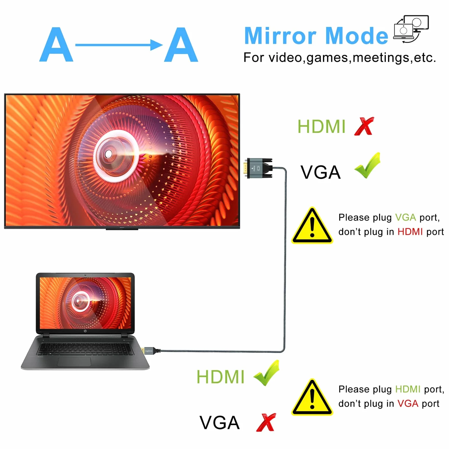 Twozoh Kabel HDMI do VGA 1M. Powłoka ze stopu aluminium Nylonowa pleciona i pozłacana obsługa 1080P/60HZ