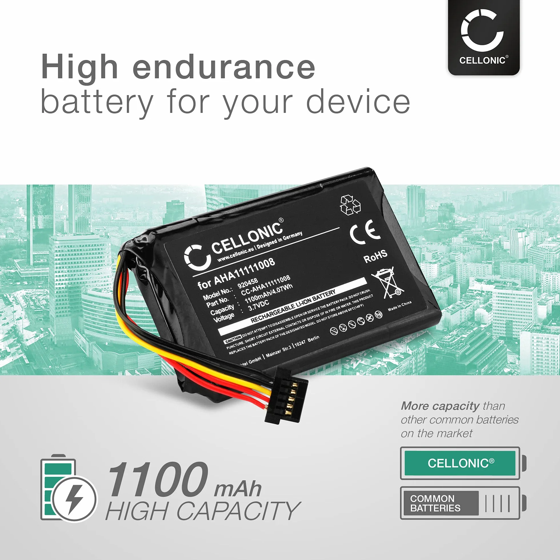 CELLONIC 1 x akumulator do nawigacji kompatybilny z Tomtom Go 6000, Go 5100, Go 5000, VFAD - (1100 mAh, 3,7 V) + zestaw narzędzi