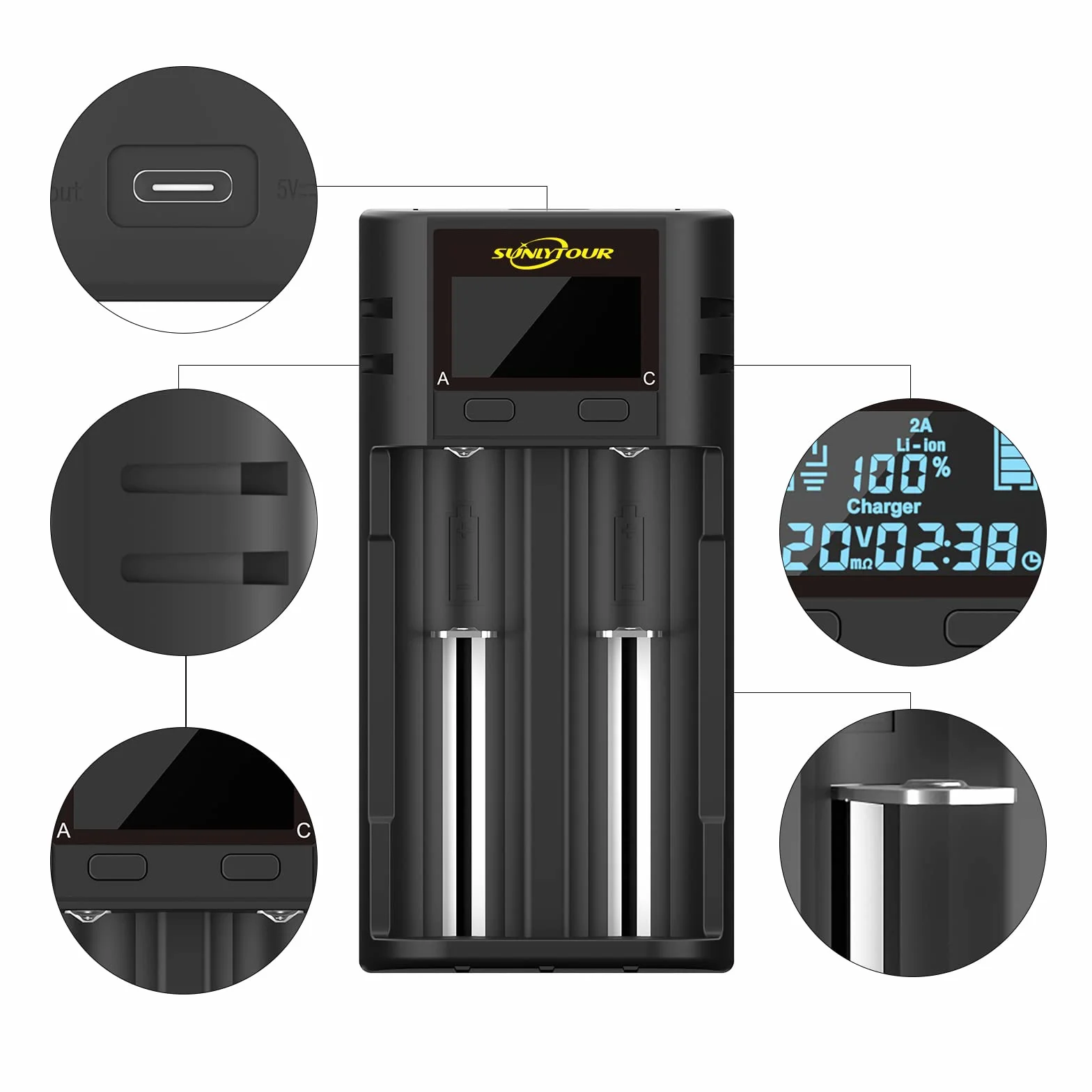 Inteligentna 21700 18650 ładowarka,LCD 21700 Ładowarka baterii 21750 21700 ładowarka do 20700 22700 26650 26700 16340 (RCR123) 17650 17670 Akumulator Ni-MH/Ni-Cd AA AAA