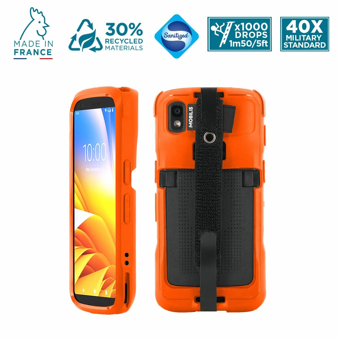 Mobilis Etui ochronne dla Zebra TC22 TC27 z zabezpieczeniem przed upadkiem na nadgarstek i uchwytem na długopis, etui w jakości militarnej, żywe kolory neonowe zapewniają wysoką widoczność i
