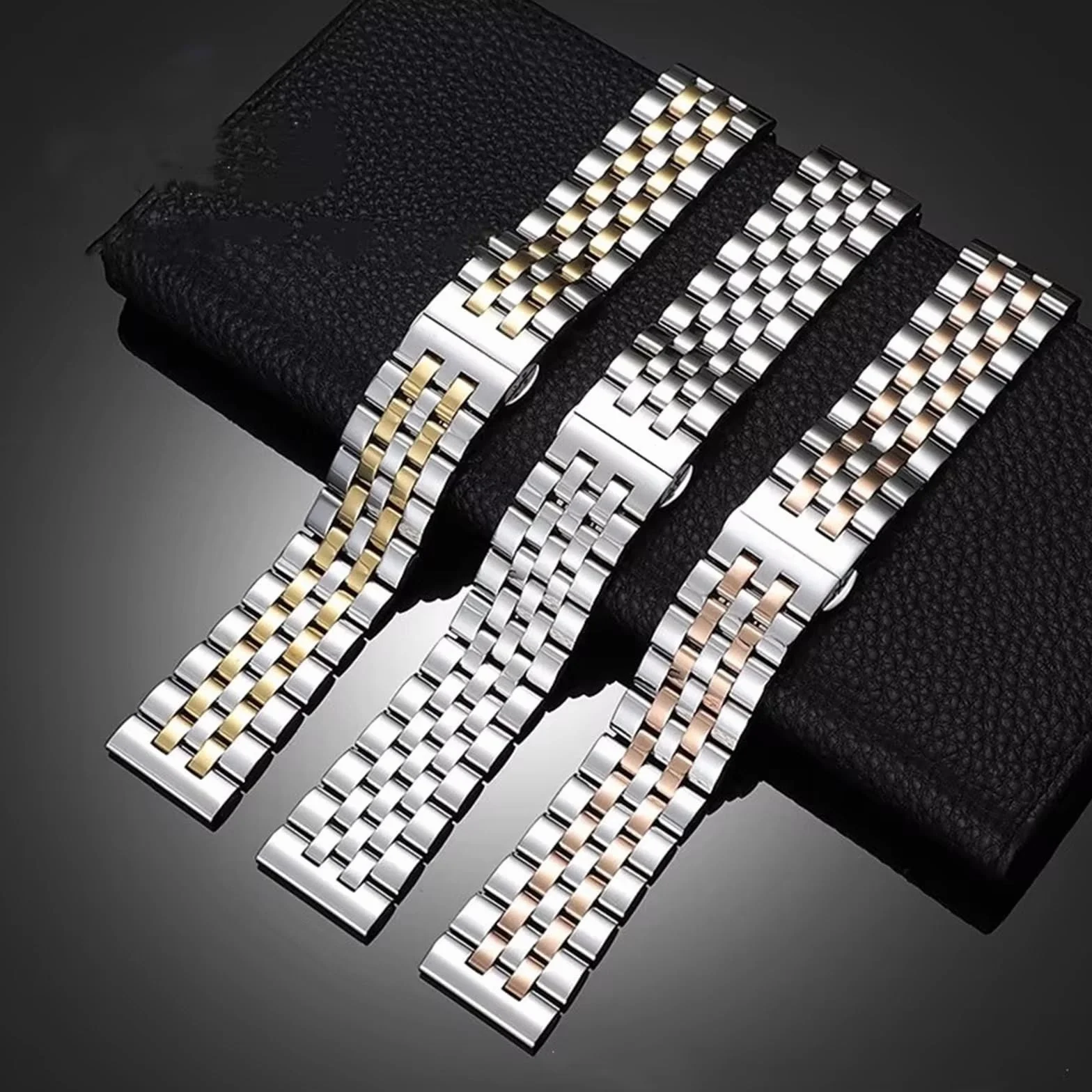 Paski do smartwatchy, Pasek do zegarka ze stali nierdzewnej 20 mm 22 z szybkim zapięciem, zegarków męskich i damskich, pasuje większości tradycyjnych akcesoriów(Black Silver,22mm)