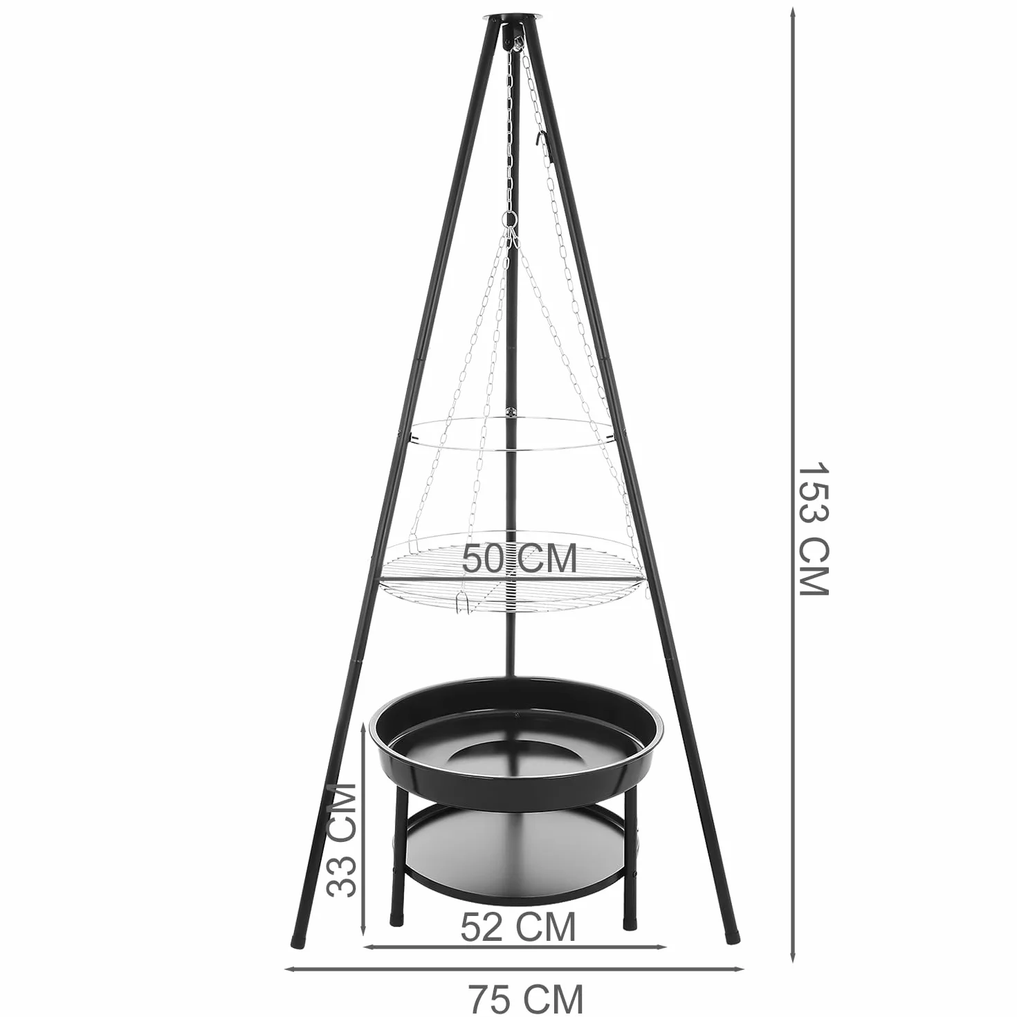 Duży grill ogniskowy palenisko trójnóg wiszący 2w1