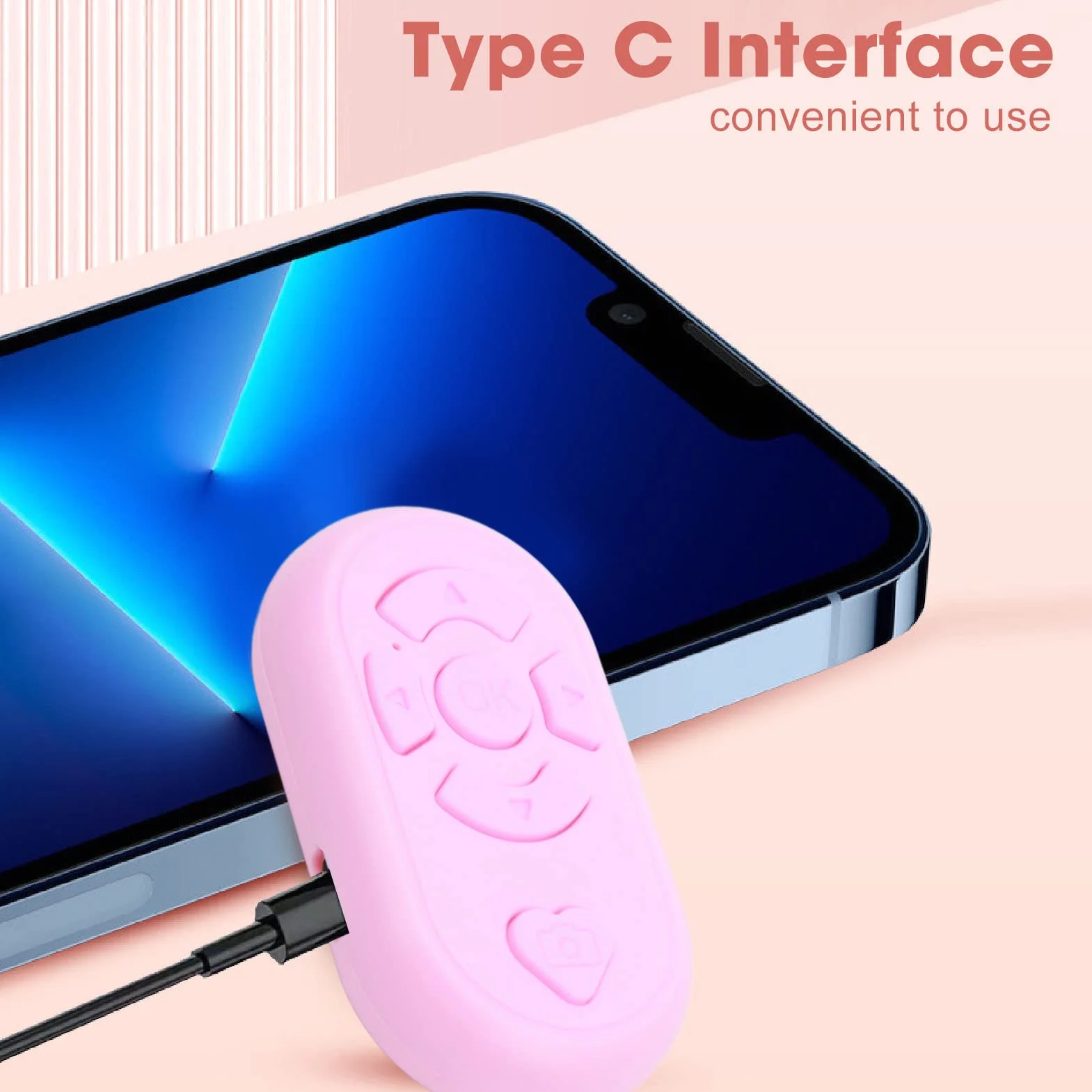Pilot Zdalnego Sterowania Bluetooth, Aplikacja Bezprzewodowa 32,8 Stopy Przewracanie Stron, BT4.0 Zestaw Głośnomówiący Typu C Ładowanie Zdalna Migawka Aparatu do (Różowy)