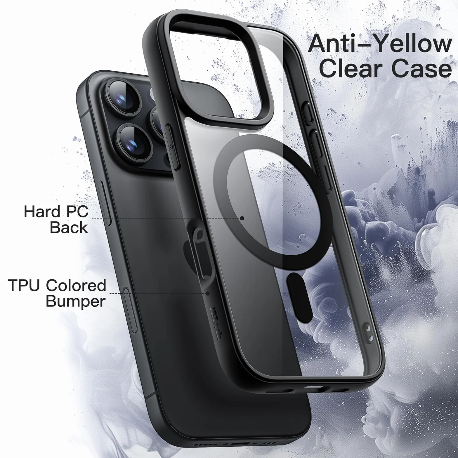JETech Magnetyczne Etui dla iPhone 16 Pro 6,3 Cala Kompatybilne z MagSafe, Bumper Telefonu Osłona, Jednokolorowa Matowe Ramka z TPU, Odporny na Zarysowania Przejaśniać Tył (Czarny)