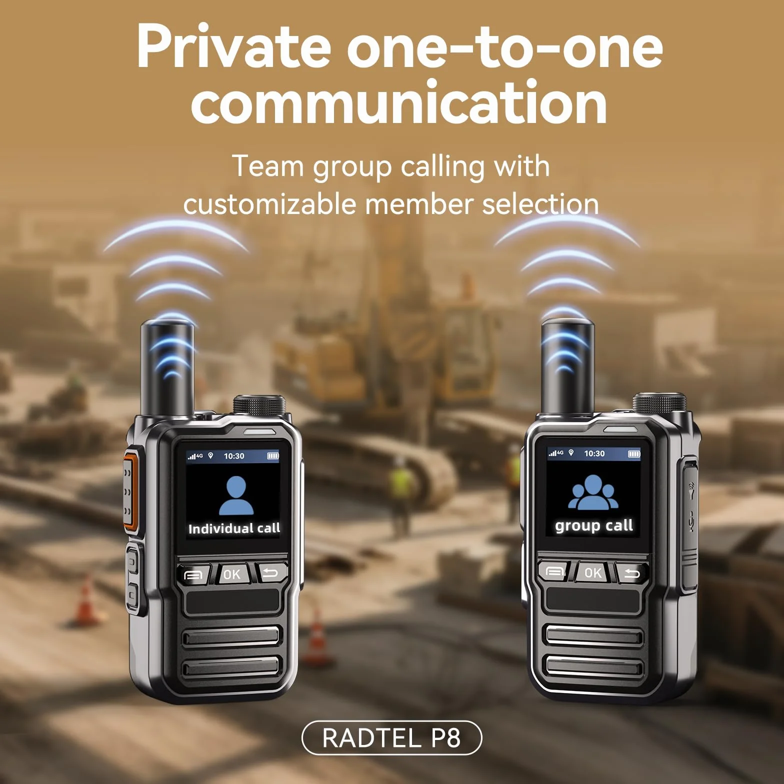 Radiotelefon Radtel P8 PoC (Push-to-Talk Over Cellular), przenośny krótkofalówka o nieograniczonym zasięgu, ogólnokrajowy, akumulatorowy radiotelefon GXIN (zestaw 4 sztuk z 4 kartami SIM)