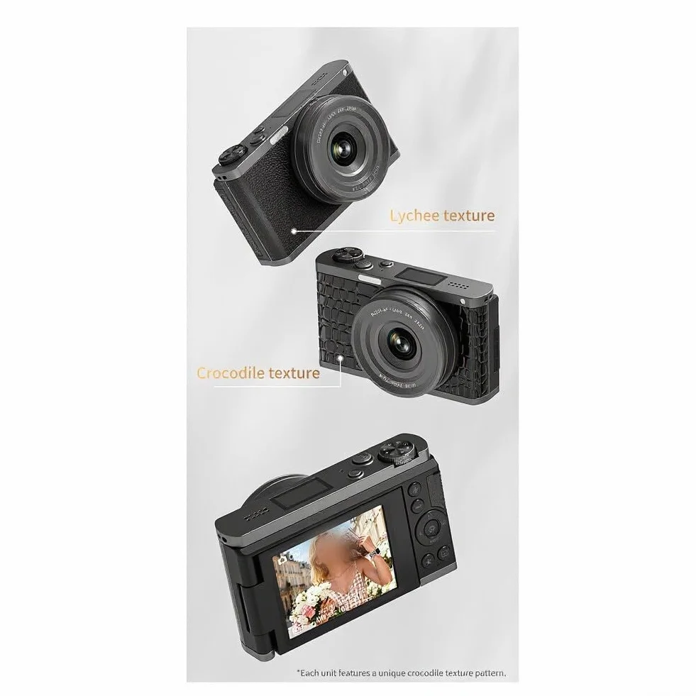 Aparat cyfrowy 4K 68 MP z 28-krotnym zoomem (tekstura Lychee) | i obracany o 180° ekran, podwójny obiektyw AF/MF do tworzenia treści, podróży i nagrywania wideo