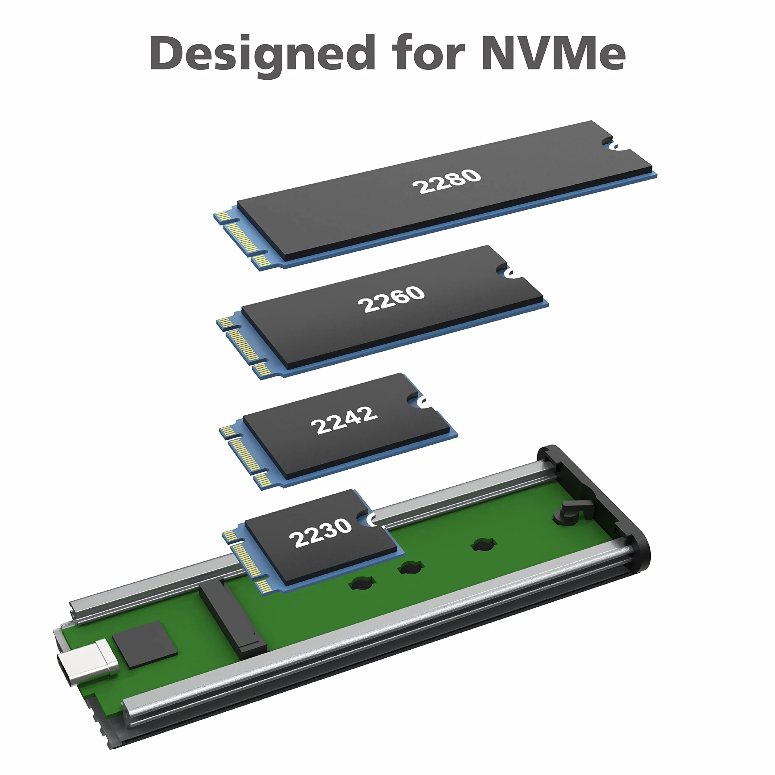 Akasa M.2 PCIe NVMe SSD na USB 3.2 Gen 2x2 aluminiowa obudowa | szybkość transferu 20 Gb/s, zewnętrzna obudowa SSD bez użycia narzędzi, przestrzeń szara, w zestawie torba do przenoszenia i podkładka termiczna, AK-ENU3M2-07