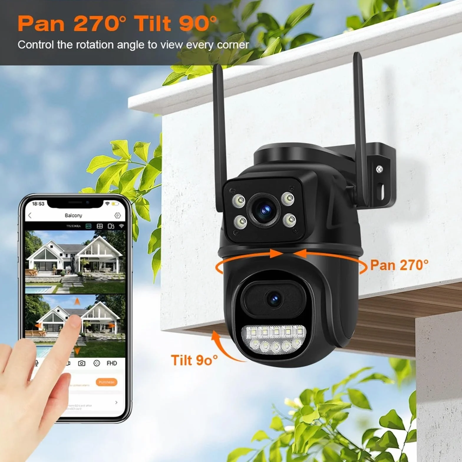 Kamera Wi-Fi z podwójnym obiektywem, AI, automatyczne śledzenie, wodoodporna, kamera do monitoringu CCTV, kamera IP z alarmem i oświetleniem policyjnym(ADD 128G)