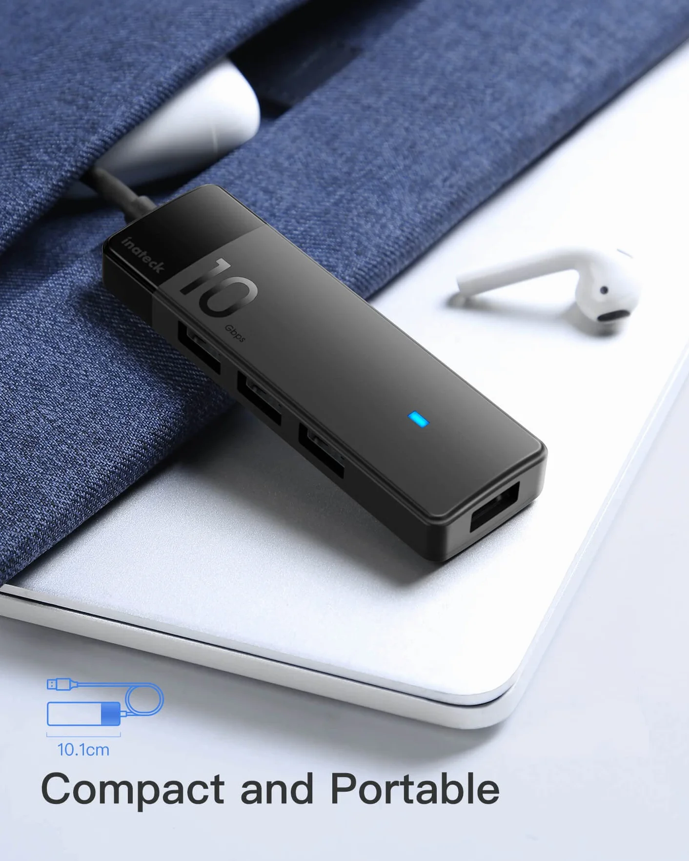 Inateck Hub USB C, koncentrator USB 3.2 Gen 2 USB C z 4 portami USB A, 10 Gb/s, kabel 50 cm, kompatybilny z Windows 7/8/10/11, Linux, Mac OS