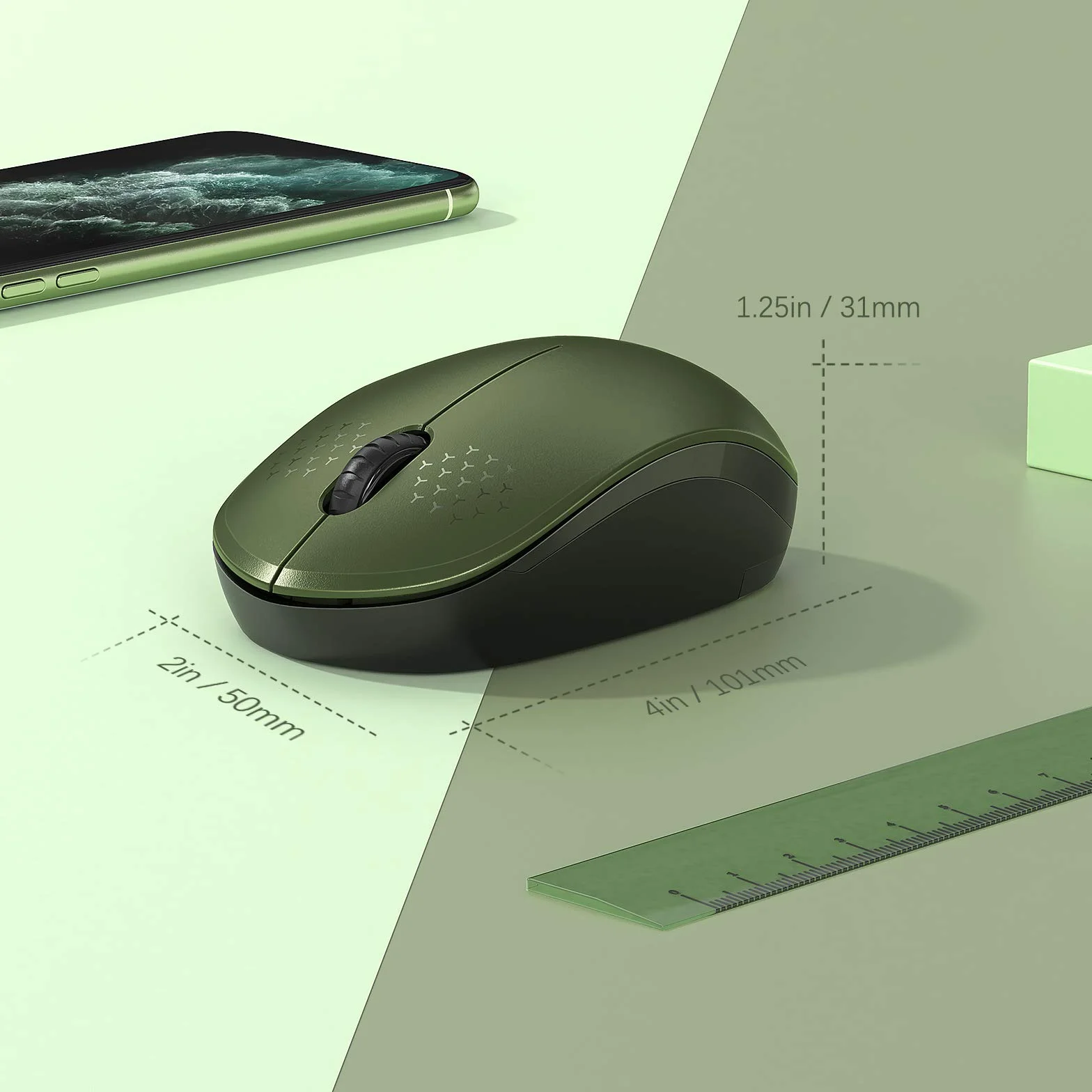 seenda Bezprzewodowa mysz, bezgłośna mysz 2,4 G, z odbiornikiem USB, przenośna mysz komputerowa do komputera, tabletu, laptopa, notebooka, zielona i czarna
