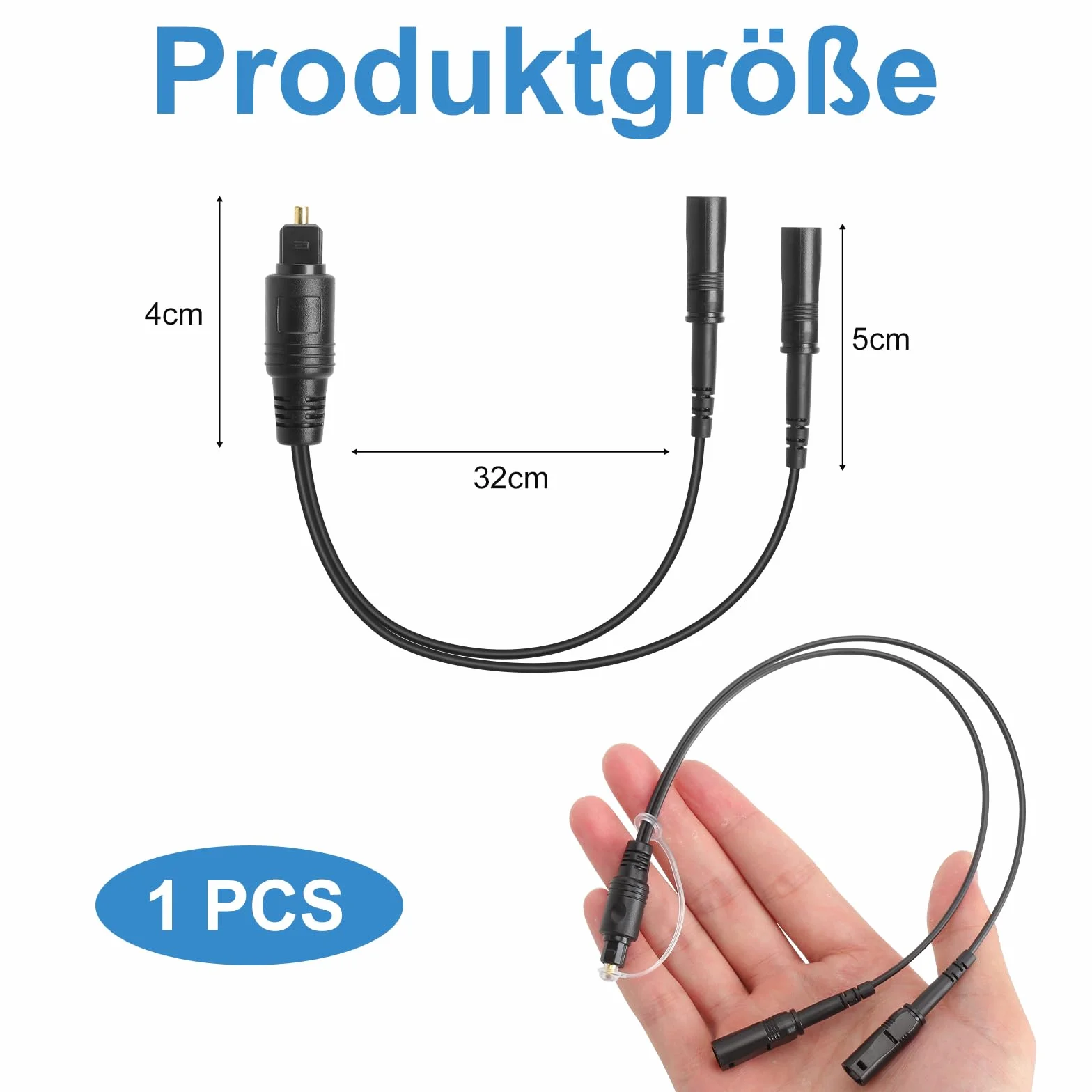 TNSLAND Toslink Digital Optical Splitter Adapter kabel 1 na 2 wyjścia, 32 cm kabel audio SPDIF rozszerzenie, splitter SPDIF kabel audio wejście 2 gniazda 1 wtyczka do kina domowego, TV, odtwarzacz DVD
