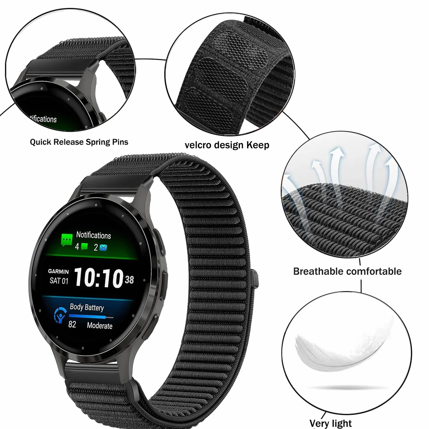 Issinlky Nylonowy pasek kompatybilny z Garmin Venu 4 41 mm/Venu 2S/3S/Vivoactive 4S/Vivomove 3S, elastyczny pasek sportowy 18 mm do zegarków Fossil Ladies Gen 6/5E/4/3 Women Men