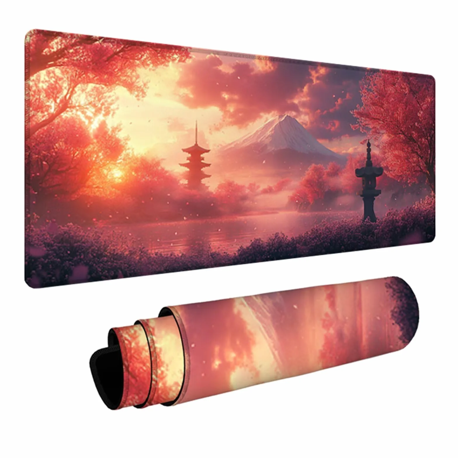 Podkładka na biurko dla graczy, góra, Fuji, krajobraz, podkładka pod mysz XXL, 1000 x 500 x 3 mm, podkładka pod mysz ze zszytymi krawędziami, akcesoria do gier, mata na biurko z antypoślizgową gumową