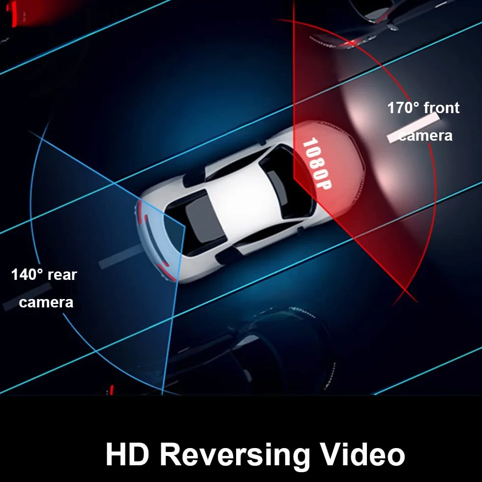 Baceyong 1 szt. Wifi rejestrator jazdy podłączony do telefonu komórkowego, 24-godzinny rejestrator wideo do monitoringu parkingu, rejestrator wideo z przodu i tyłu, lusterko wsteczne 1080P, obrót o