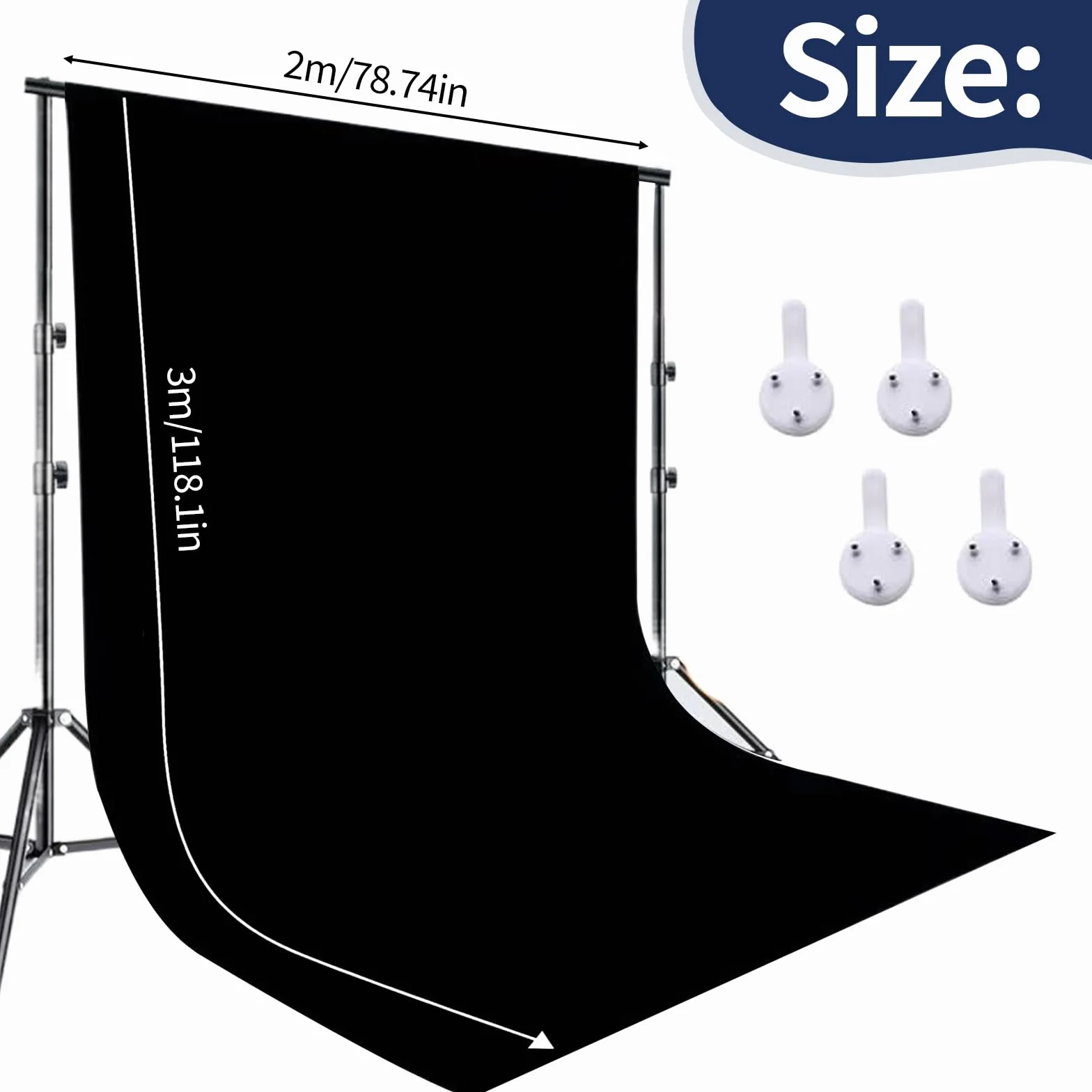 Tło fotograficzne czarne 2 x 3 m czarne tło do fotografii fotograficznej, składana, do fotografii mody, studia fotograficznego, na wesela, imprezy, wideo