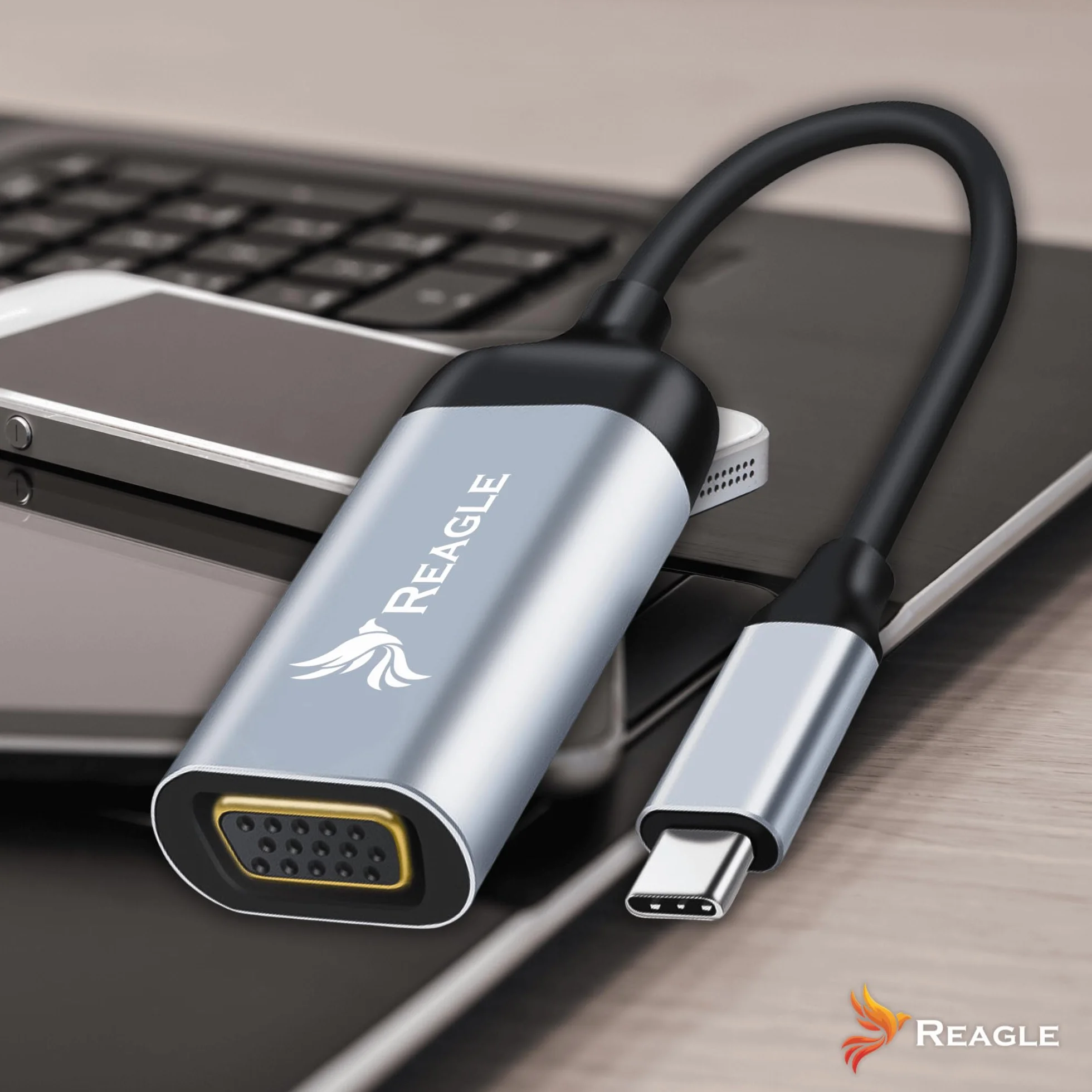 Reagle Adapter USB-C na VGA Full HD 1080p 60Hz USB Type-C 3.2 konwerter aluminiowa obudowa