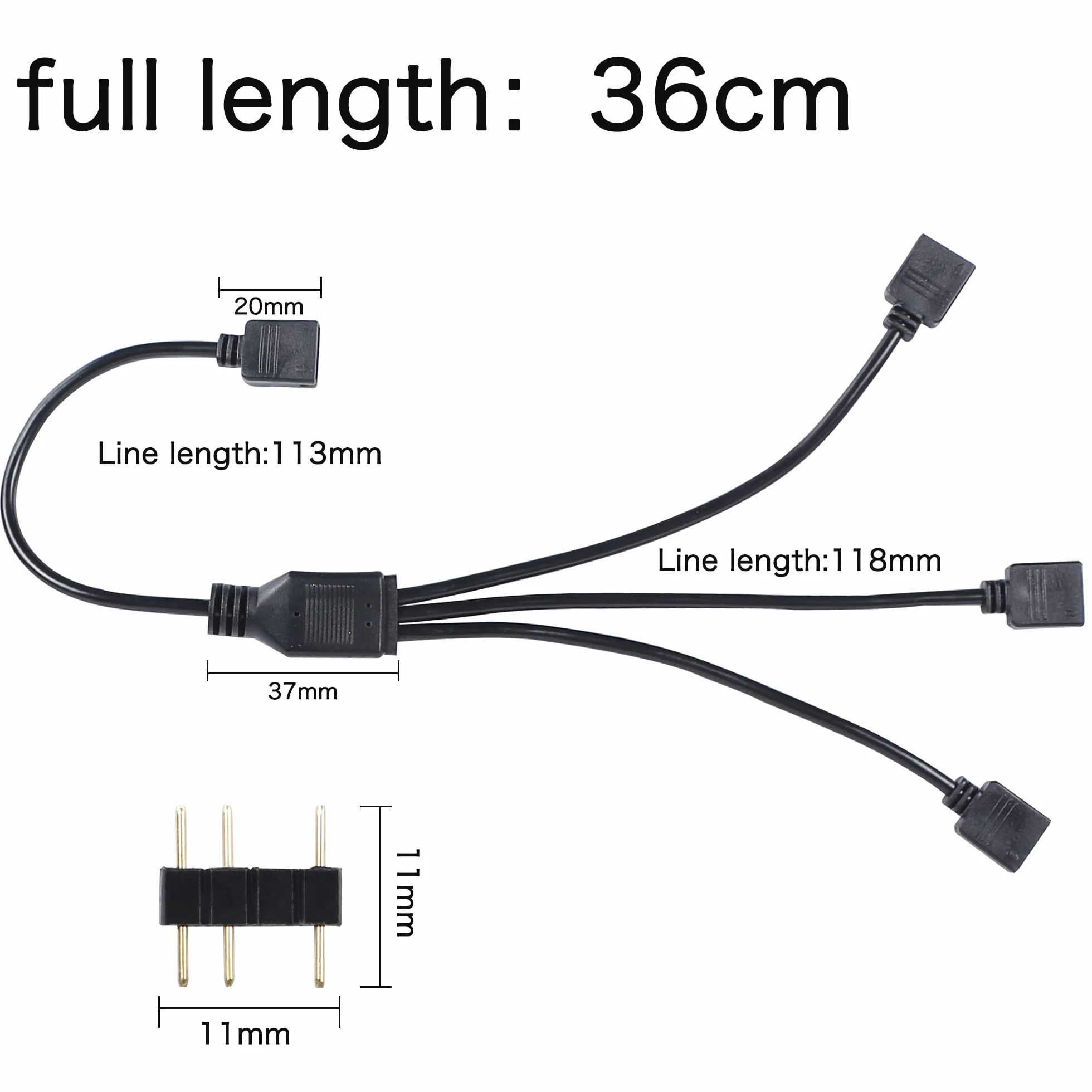 YACSEJAO Kabel rozdzielający ARGB 5 V 3-pinowy adresowalny RGB 1 do 3 kabel rozdzielający z męskimi pinami do obudowy komputera, chłodnicy procesora i wentylatora ARGB 5 V