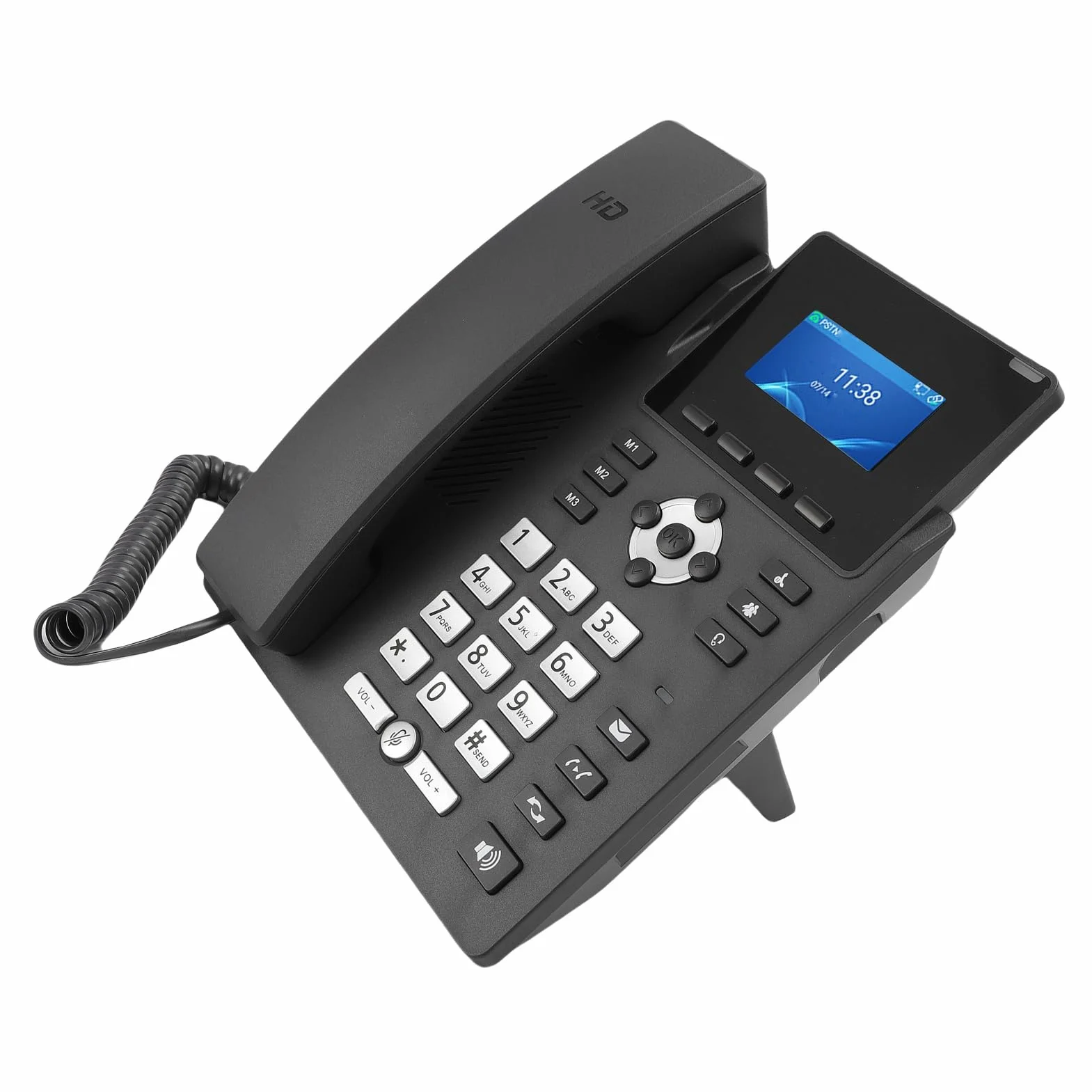 Biznesowy Telefon IP z 2 Liniami, Podwójny System VoIP Gigabit Ethernet, Urządzenie do Komunikacji Audio z redukcją Szumów, Zasilanie PoE i Kolorowy Wyświetlacz LCD o Przekątnej 2,4 Cala,
