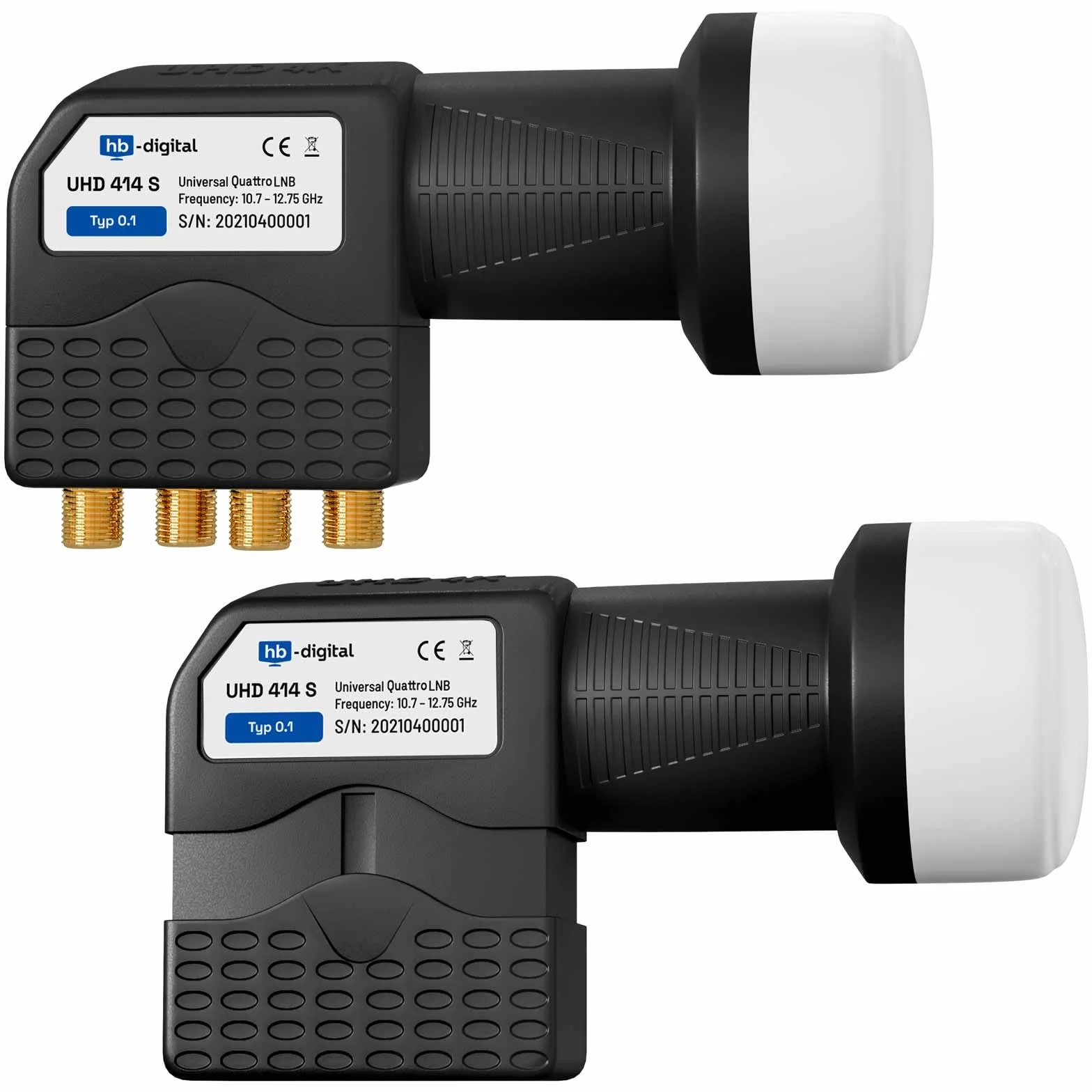 hb-digital Quattro LNB zastosowanie tylko do multiprzełącznika (test BARDZO DOBRY *) do multiprzełącznika Multiswitch LTE Protected Digital Sat Full HDTV 3D 4K UHD ochrona przed warunkami atmosferycznymi czarny + 4 x wtyk F