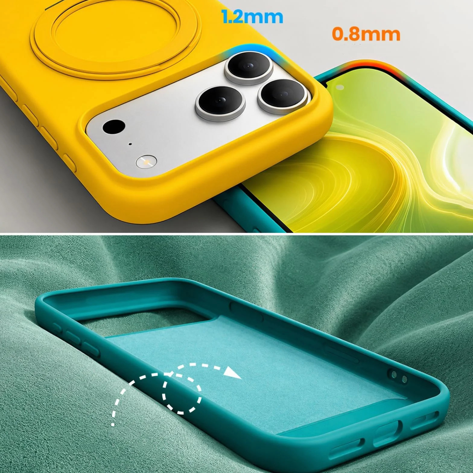 Smukłe etui na telefon iPhone 17 Pro Max/17 Pro/17, miękki płynny silikon zapobiegający odciskom palców telefon komórkowy z klapką podstawka, chrom, 17 Pro