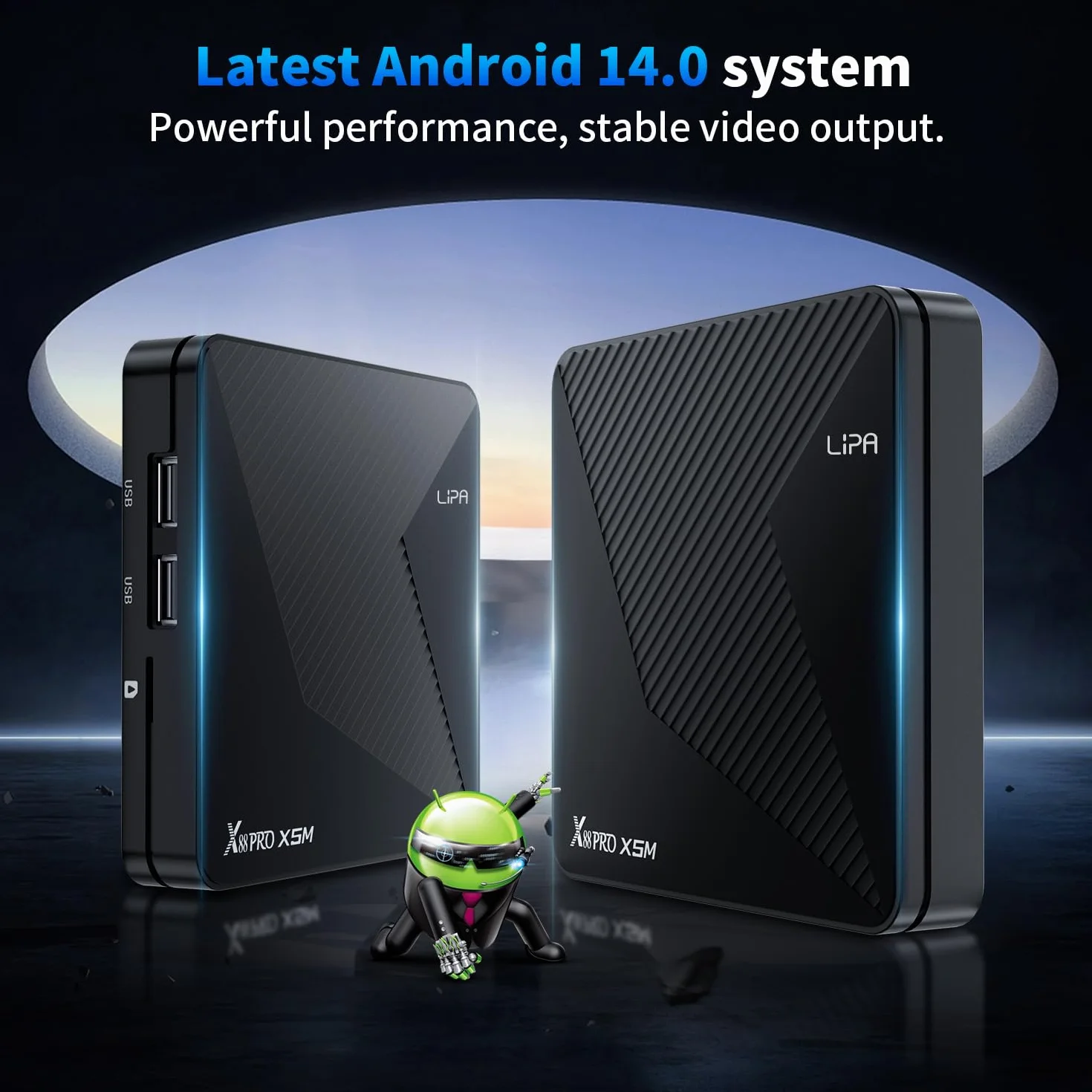 Lipa X88 Pro S905X5M Android TV Box 4-64 GB Android 14 - odtwarzacz multimedialny do TV - Media Streamer - TV Box Android - 1000 m LAN i WiFi - dekoder 8K - aplikacje za pośrednictwem Playstore i