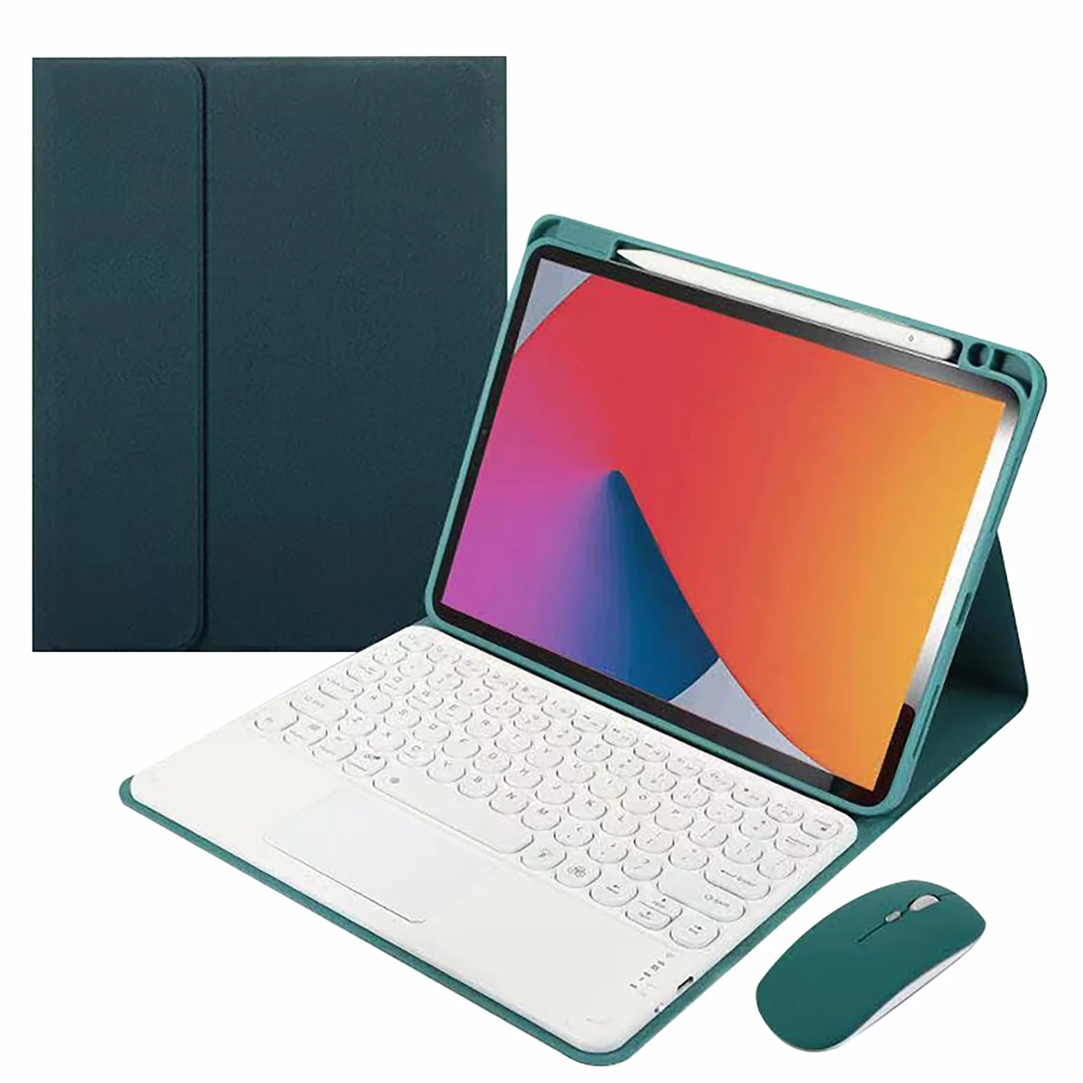 Etui na klawiaturę do Pad 5/Pad 5 Pro 27.9 cm 2021, odłączana bezprzewodowa klawiatura Bluetooth, z 7 kolorami podświetleniem i touchpadem, midnight green B