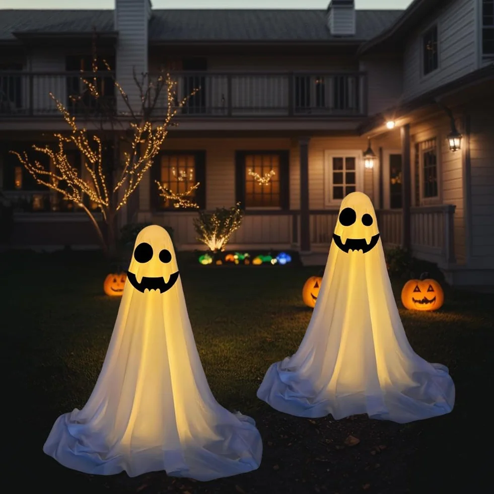 Dekoracje Halloweenowe LED na Zewnątrz Zestaw 2 Duchy