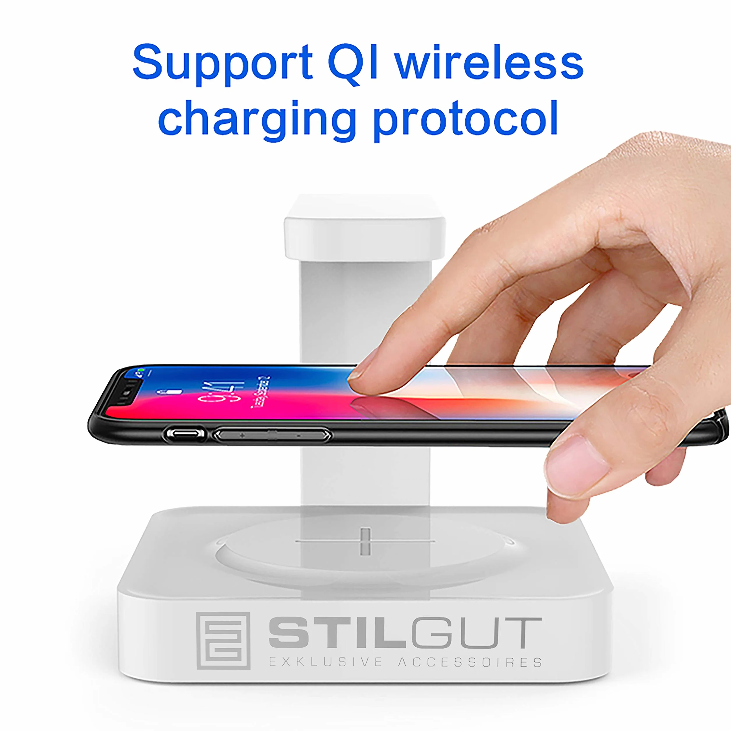 StilGut Bezprzewodowa ładowarka i środek dezynfekujący do telefonu UV, sterylizator do smartfona z ładowarką Qi, podkładka ładująca ze światłem dezynfekcji UV, biały