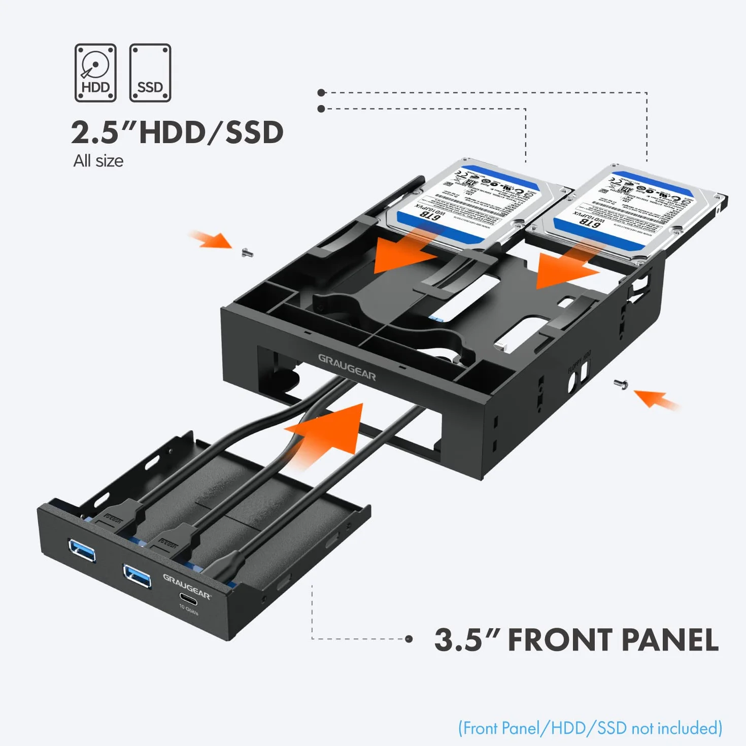 GRAUGEAR | ramka montażowa do 2 x 2,5 cala HDD/SSD i 1 x 3,5-calowych dysków HDD na 5,25 cala | osłona przednia 5,25" | G-CV-235T525
