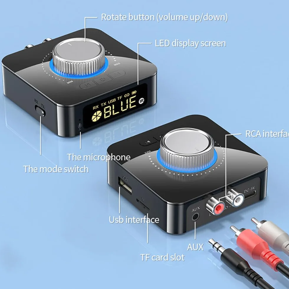 DollaTek Bezprzewodowy adapter audio 2 w 1, kompatybilny z Bluetooth, lekki odbiornik nadajnik do telewizora, PC, stereo, po??cz g?o?nik, s?uchawki
