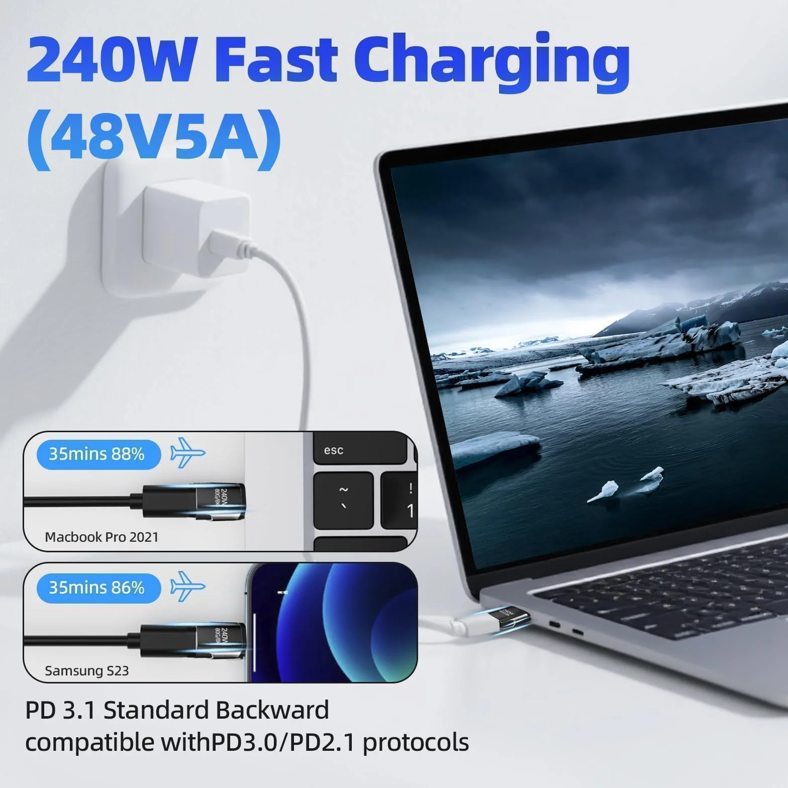 Adapter magnetyczny USB C - 2 sztuki 240 W Typ C Magnetyczne złącze 24-pinowy z prędkością transferu 80 gb/s nadaje się do laptopa, tabletu, telefonu komórkowego - kolor czarny