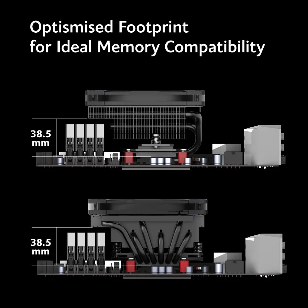 Akasa ALUCIA H6LS M2, niskoprofilowy wentylator CPU (67,2 mm), wentylator 120 mm, 6 miedzianych rur cieplnych, TDP 150 W, Intel/AMD, 4-pinowy wentylator PWM Silent Fan Under 31,5 dB (A) i przepływ