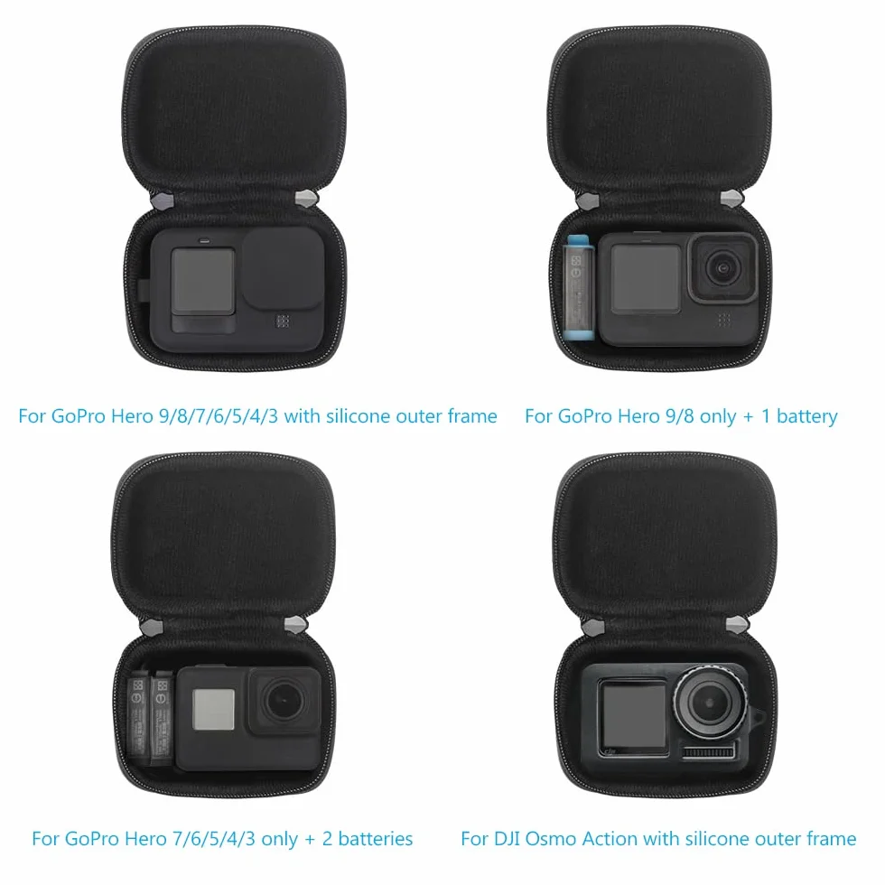 JSVER Etui do GoPro Hero 12, Twardy futerał podróżny, Osmo Action 3, AKASO EK7000, Campark ACT74, YI Action Aparat (czarny)