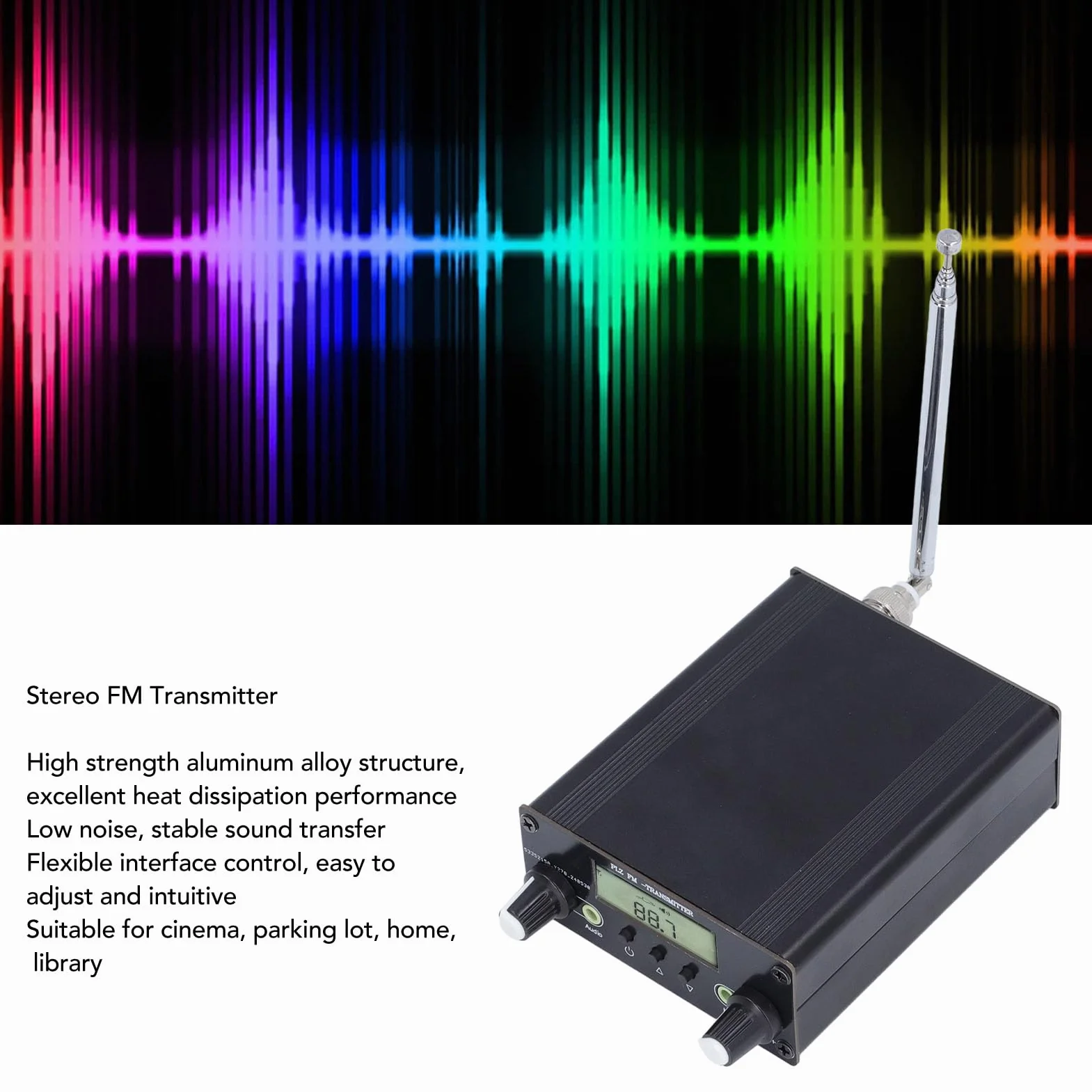 Naroote Nadajnik Stereo FM, Nadajnik Transmisji FM DC12V, Stacja Radiowa Dalekiego Zasięgu z Gniazdem Dźwiękowym Mikrofonu 3,5 Mm i Zasięgiem 76–108 MHz dla Kin, Domów i Bibliotek