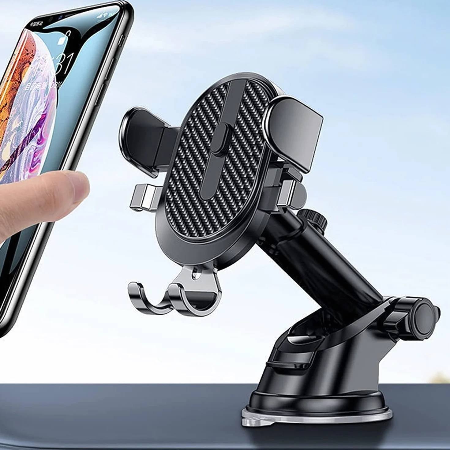 Uchwyt Telefon Uchwyt samochodowy na telefon Deska rozdzielcza Przednia szyba Odpowietrznik Długie ramię Silne ssanie Telefon komórkowy pasuje do wszystkich telefonów Do Samochodu(Black suction cup)