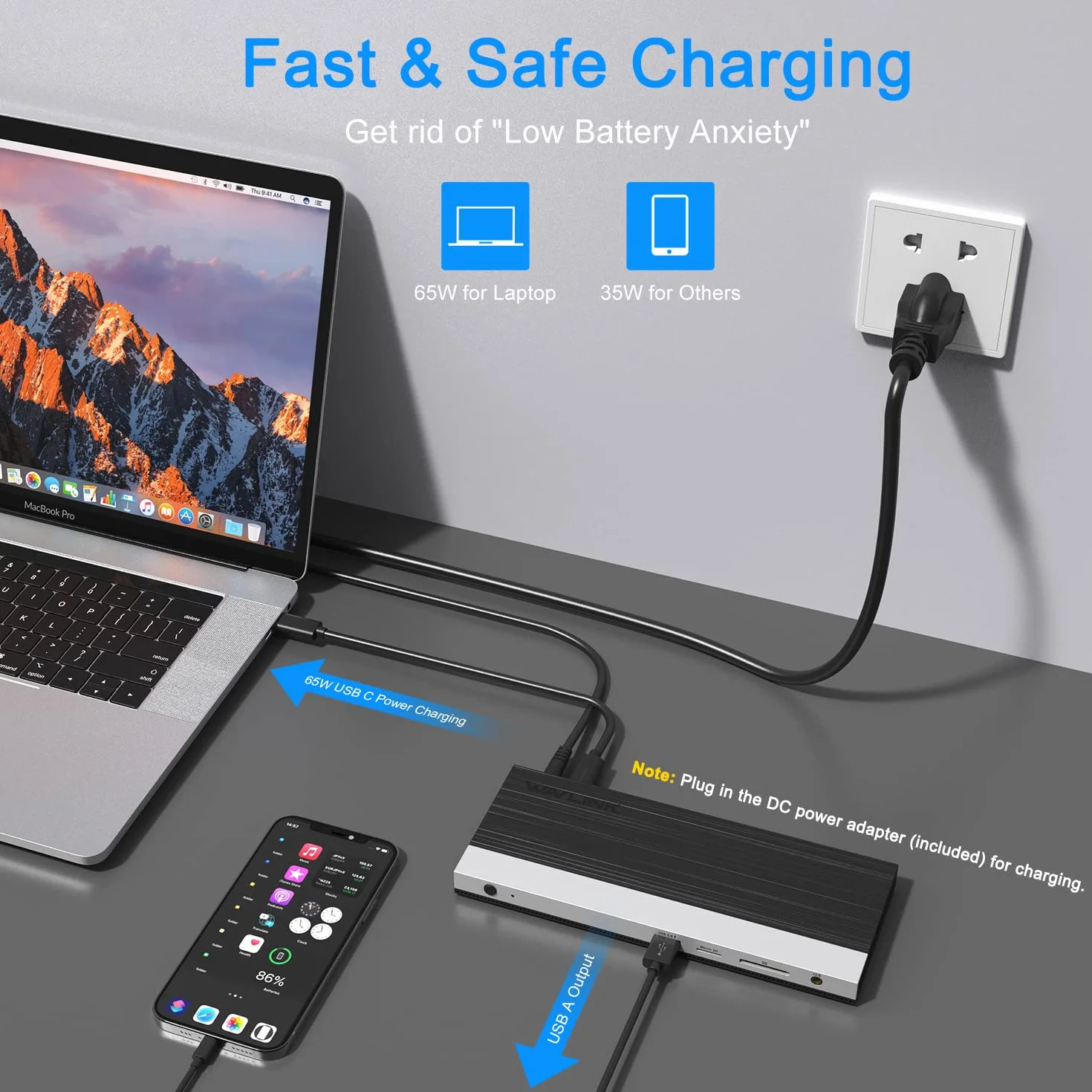 Stacja dokująca Triple Display Hub, stacja dokująca 13 w 1, adapter WAVLINK USB-C z 2 * 4K DP, HDMI, z zasilaczem 100 W (65 W PD) Ethernet, 4 USB3.0, SD/TF, audio, stacja dokująca USB C do HP Dell