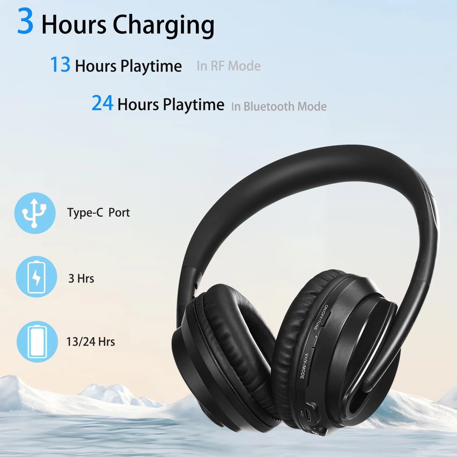 Bezprzewodowy zestaw słuchawkowy do telewizora, z nadajnikiem radiowym i stojakiem, słuchawki nauszne Bluetooth, zasięg 330 m, bez opóźnienia