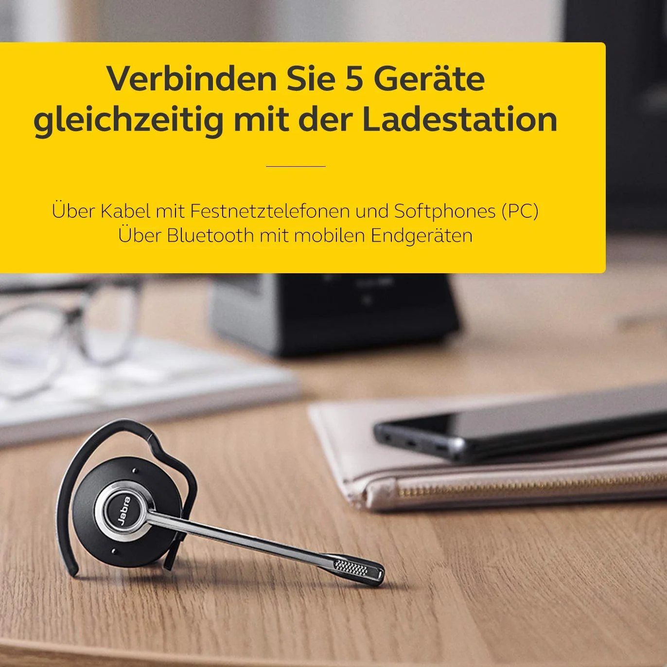 Jabra Engage 75 On-Ear Dect Convertible Headset - certyfikowane przez Skype for Business bezprzewodowe słuchawki z redukcją szumów do telefonów stołowych i Softphones - czarne