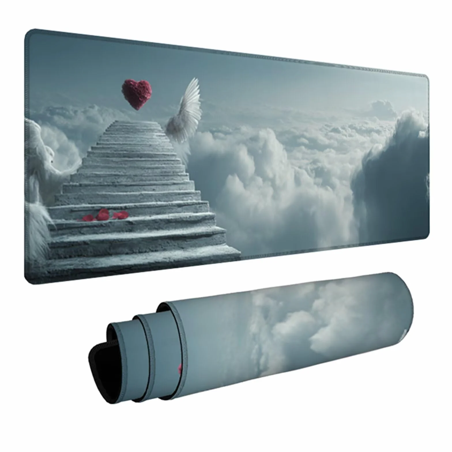 Podkładka pod mysz 1200 x 600 x 3 mm serce, chmura mata na biurko do gier, podkładka pod mysz z gumową podstawą, mata biurowa ze szwami na krawędziach, akcesoria dla graczy, do domowego biura gier