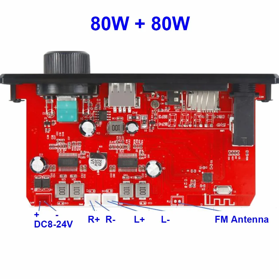 80W+80W Audio Digital Power Bluetooth Amplifier Board Decoder Car FM MP3 Player Module DIY USB AUX AMP DC8-24V (Color : C)