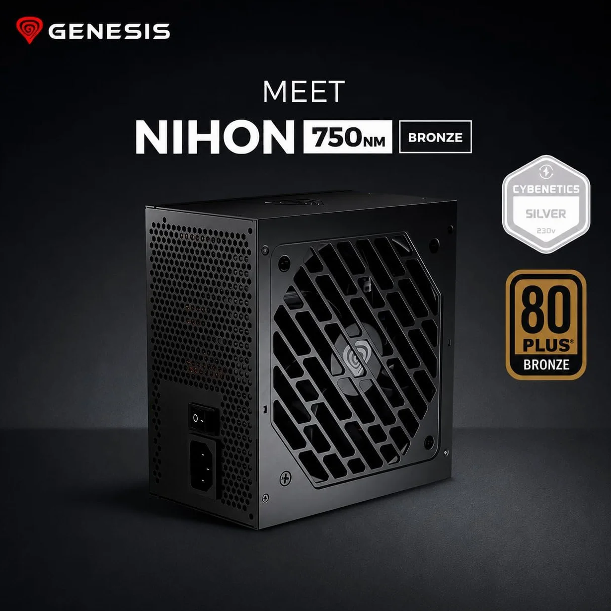 Genesis Nihon 750NM Black Zasilacz komputerowy 750 W, ATX 3.1 80 Plus Bronze, Cybenetics Silver, 12 V-2 x 6, wentylator FDB 120 mm, 8x SATA, 3x PCI-E, niemodułowy