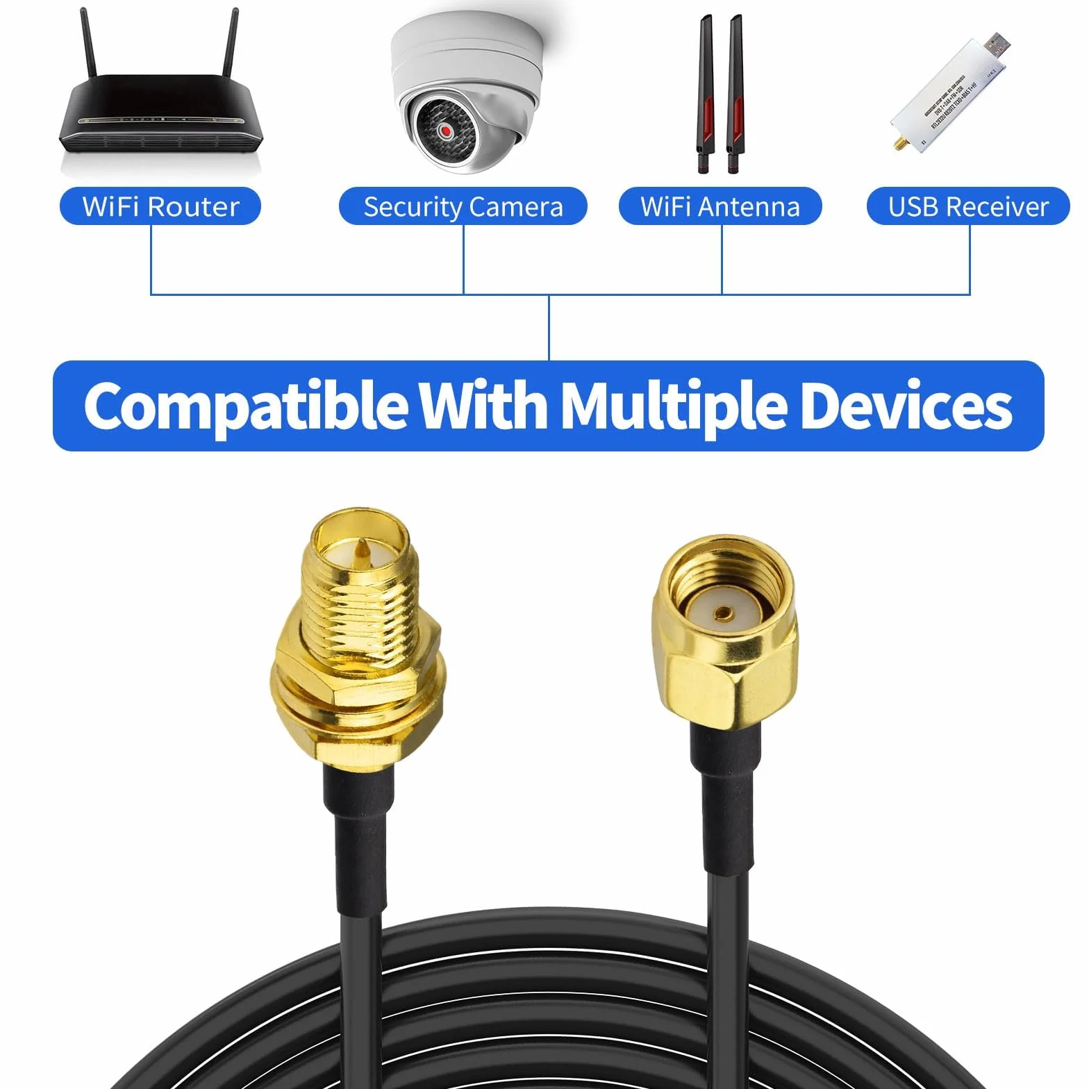 Superbat przedłużacz kabla anteny RPSMA WLAN 3m (2 sztuki): kabel RG174 koaxialny z gniazdem RP-SMA na wtyczkę do karty sieciowej Mini PCI Express PCIE, adaptera USB WiFi, routera WiFi, kamery IP