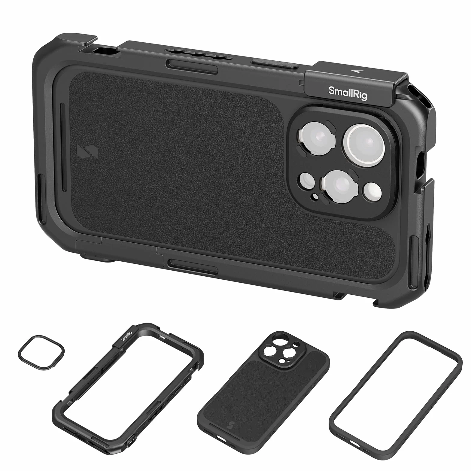 SMALLRIG Mobile Video Cage dla iPhone'a 16 Pro Max, Phone Cage z etui na telefon z tylną płytą obiektywu z mocowaniem T, obsługa MagSafe, zestaw wideo z szybkim zwalnianiem do nagrywania - 4827