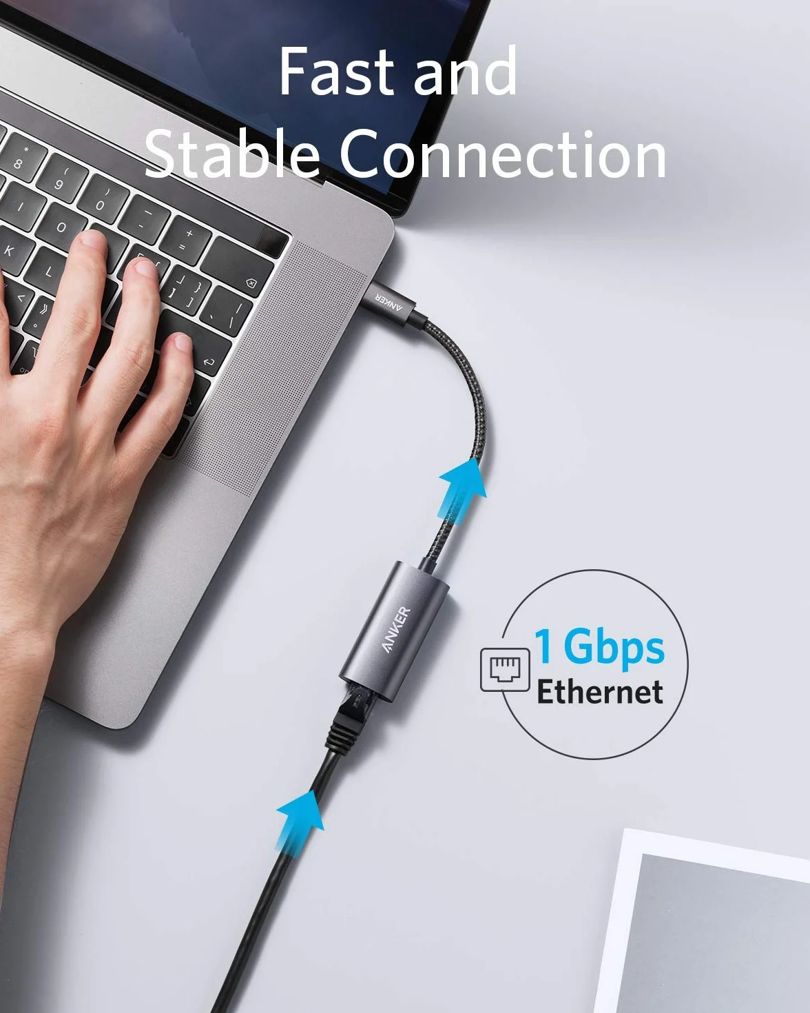 Anker Adapter PowerExpand USB-C na Gigabit Ethernet, aluminiowa kompaktowa konstrukcja USB-C adapter Ethernet do MacBook Pro, MacBook Air 2018, iPad Pro 2018, XPS i wielu innych