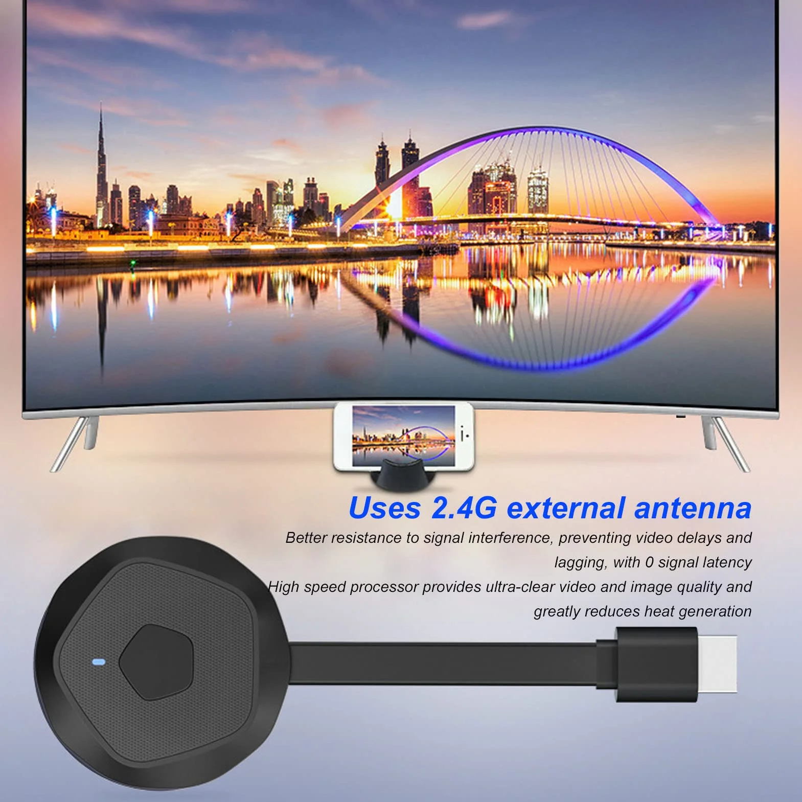 Bezprzewodowy Adapter Wyświetlacza, Odbiornik Wyświetlacza Hd 1080P 2.4G Wifi Do Telefonu/Padu/Tabletów Dublowanie/Przesyłanie Ekranu Do Monitora/Projektora/Telewizora, Używany Do Spotkań/Mowy