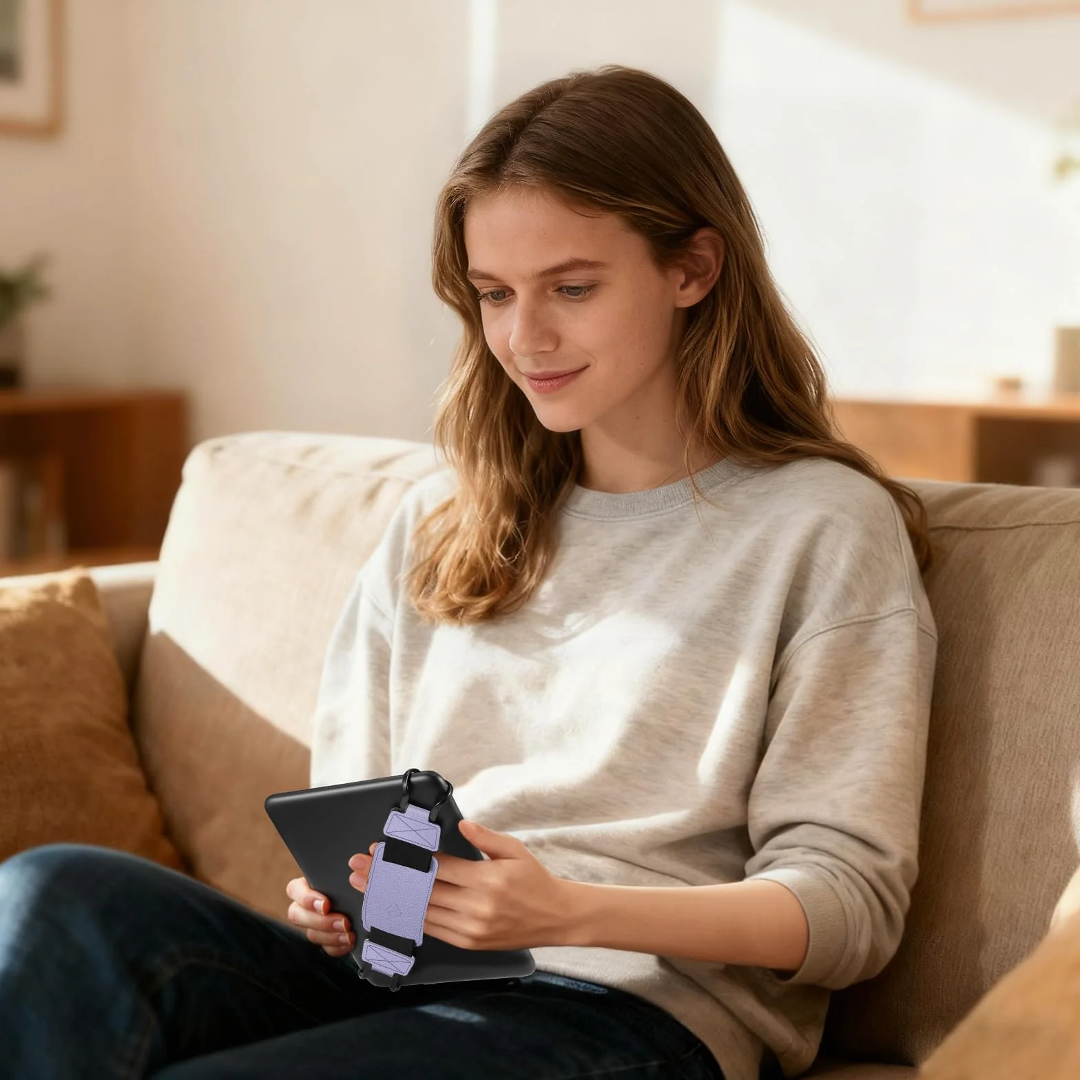 FINTIE paski na rękę do czytnika e-booków Kindle i Fire 6-8", fioletowy marmur i fioletowy